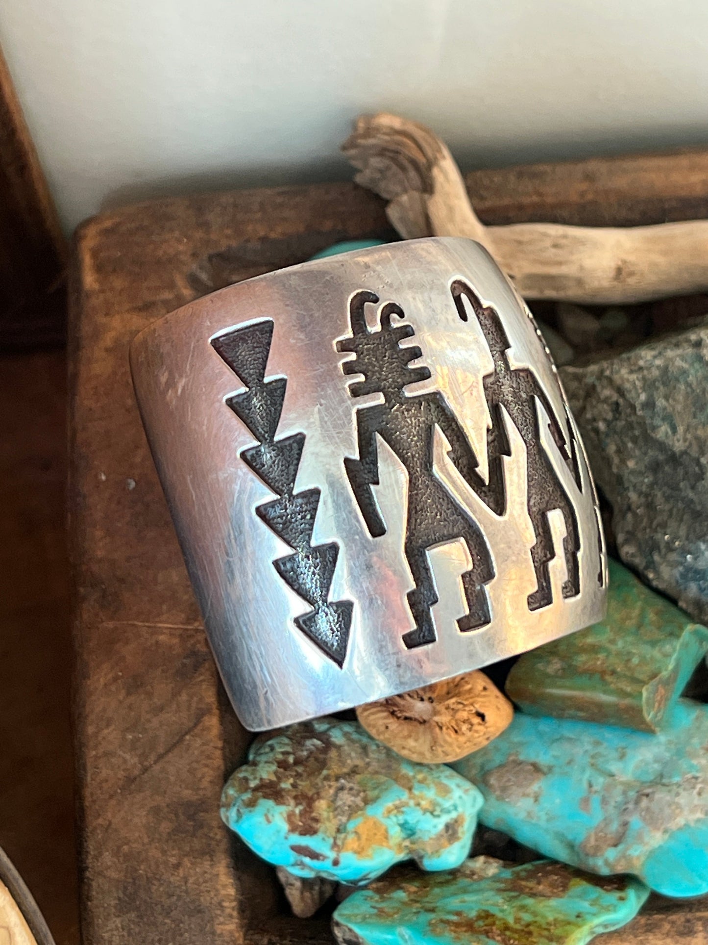 Vintage Sterling Silver Hopi Petroglyph Cuff