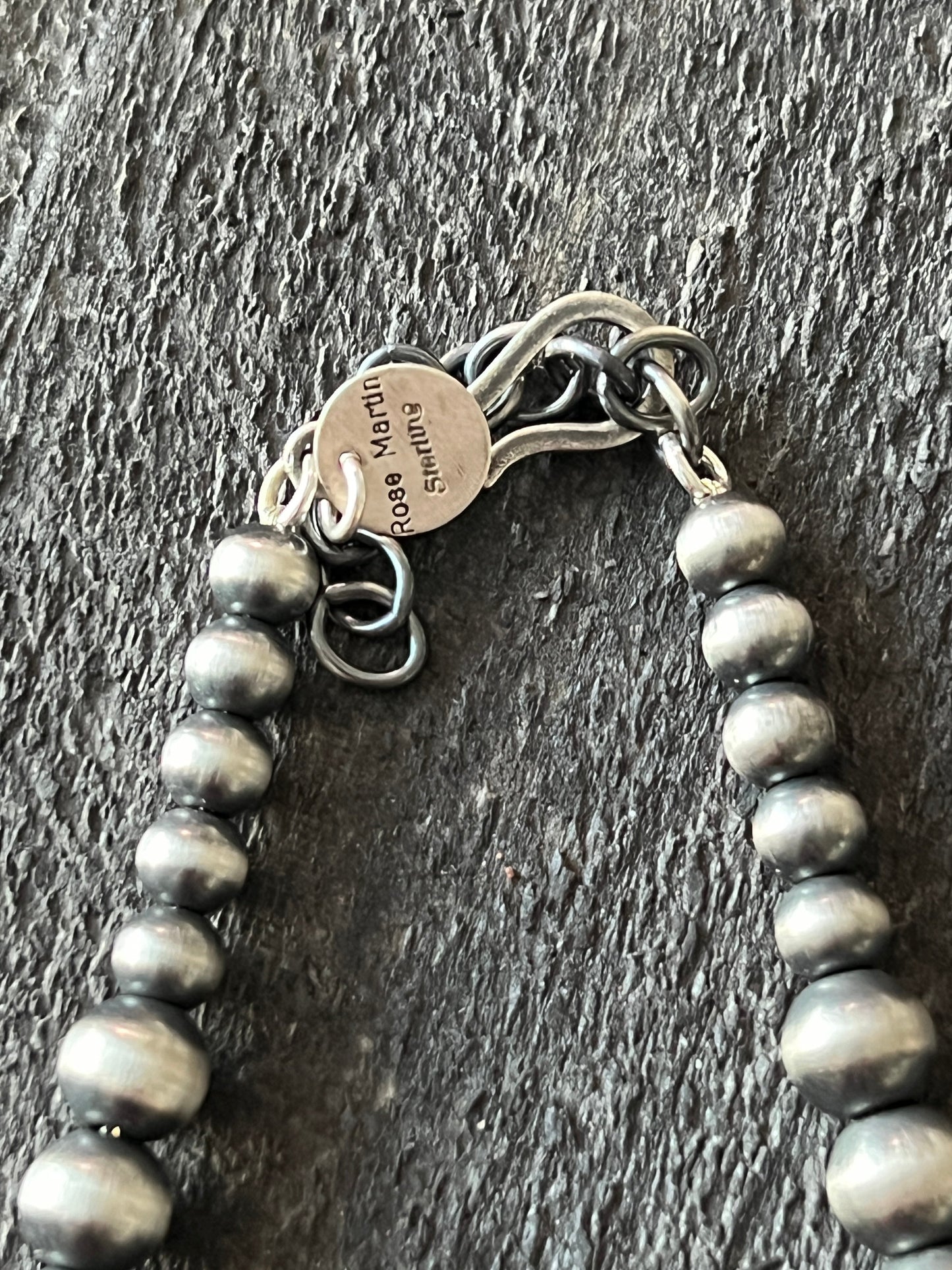 Navajo Sterling Silver Single Strand Beaded Necklace by Rose Martin, 26 + 2 Inches