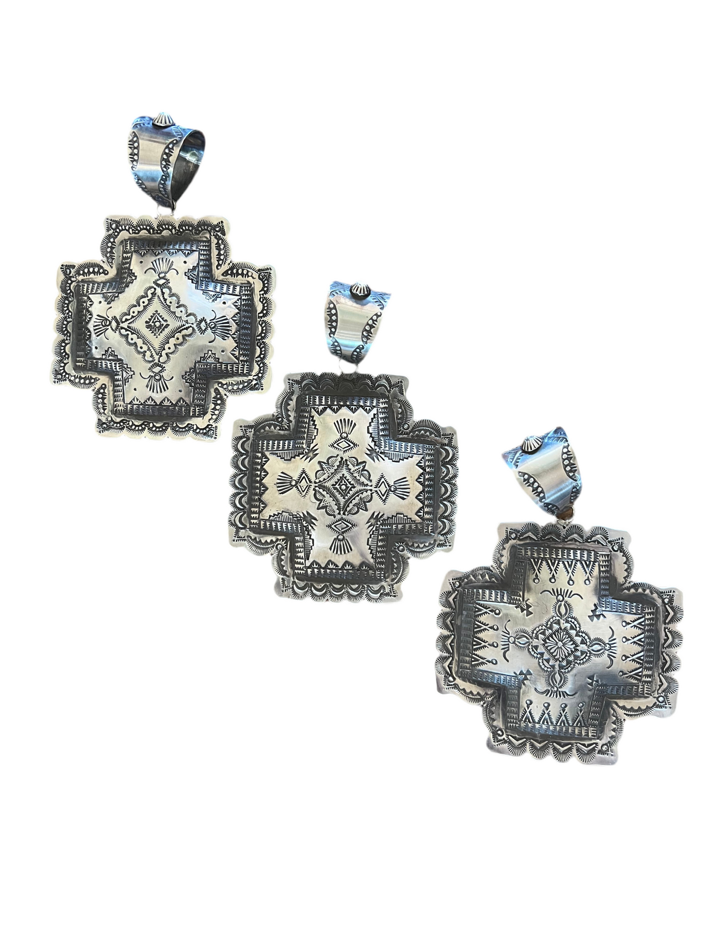 Navajo Hand Stamped Sterling Silver Santa Fe Cross Pendant by Victor Platero