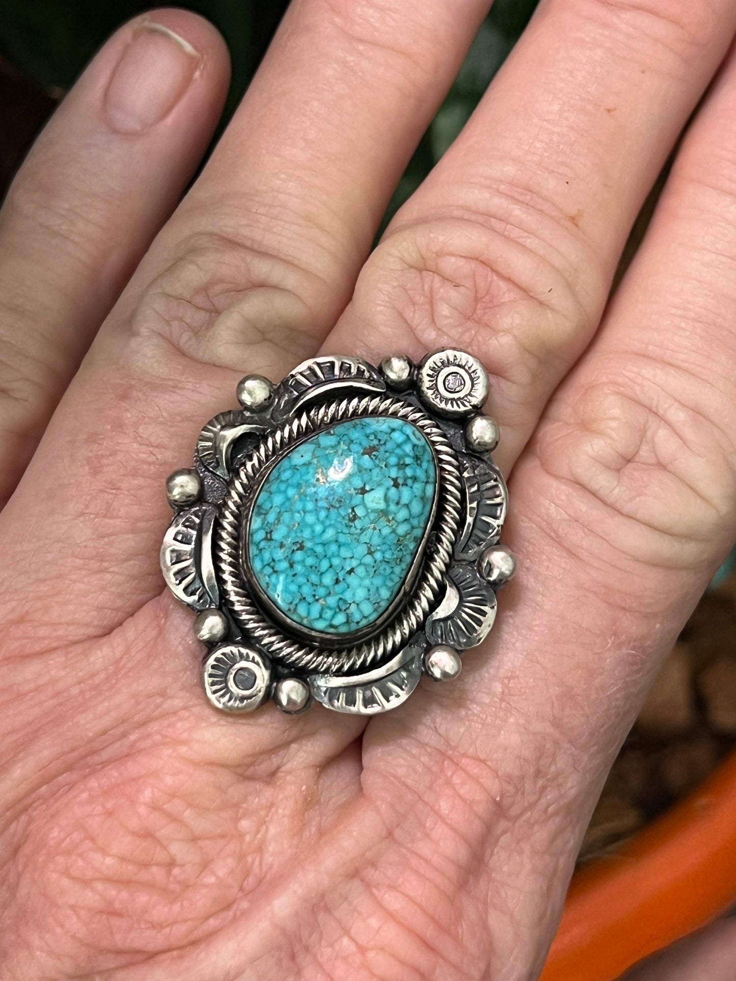 Navajo Sterling Silver and Natural Kingman Web Ring by Boyd Ashley, Size 8