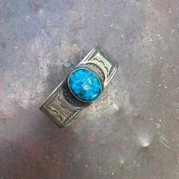 Native Made Sterling Silver and Turquoise Heavy Gauge Cuff Bracelet by Al & Kimari Somers