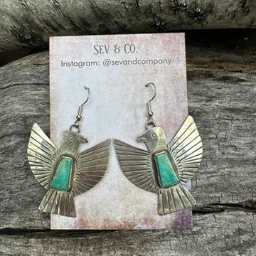 Native Made Sterling Silver and Turquoise Thunderbird Earrings by Vernon Begay