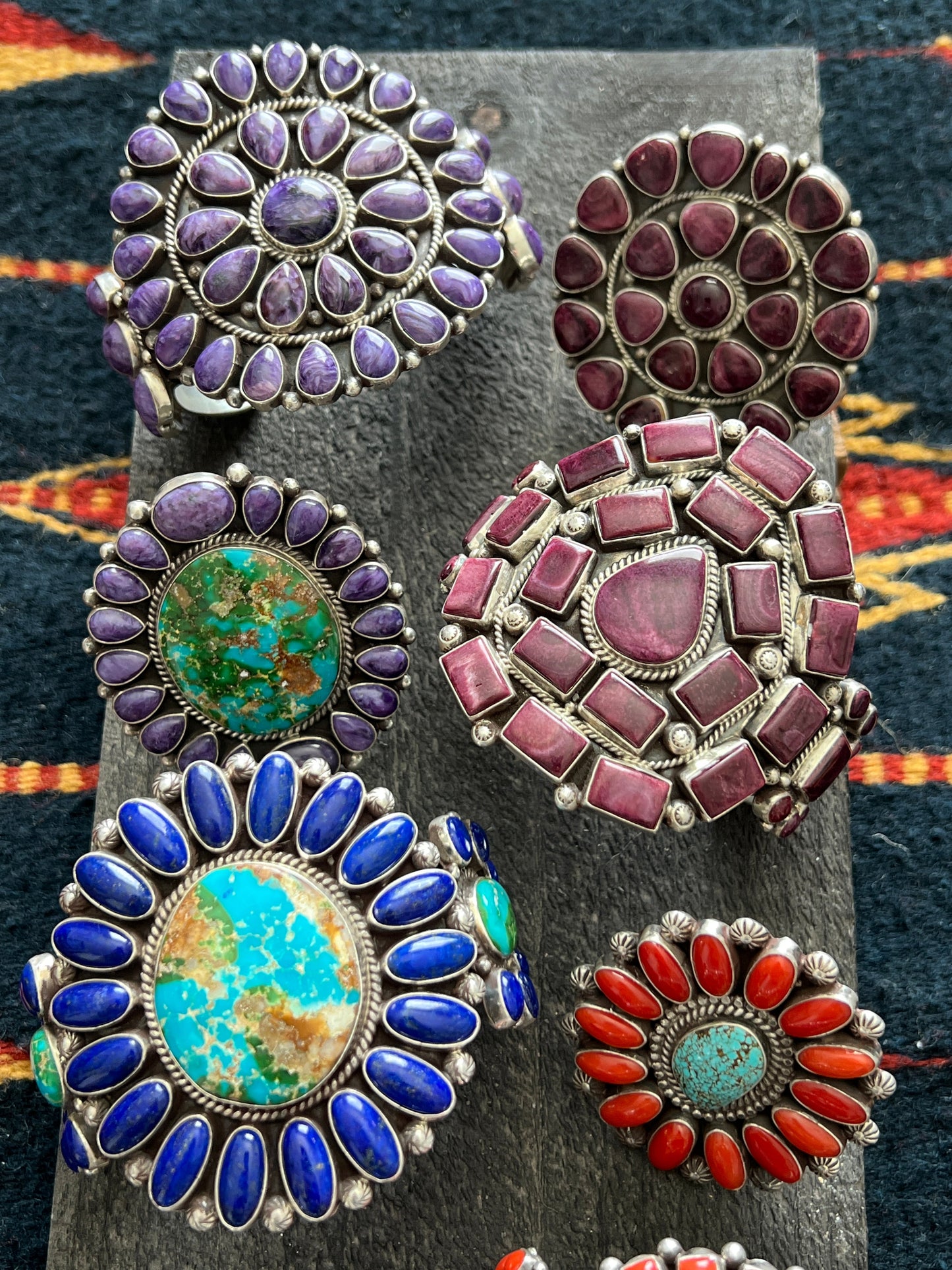 Navajo Sterling Silver and Purple Spiny Oyster Cluster Ring by Tyler Brown, Adjustable