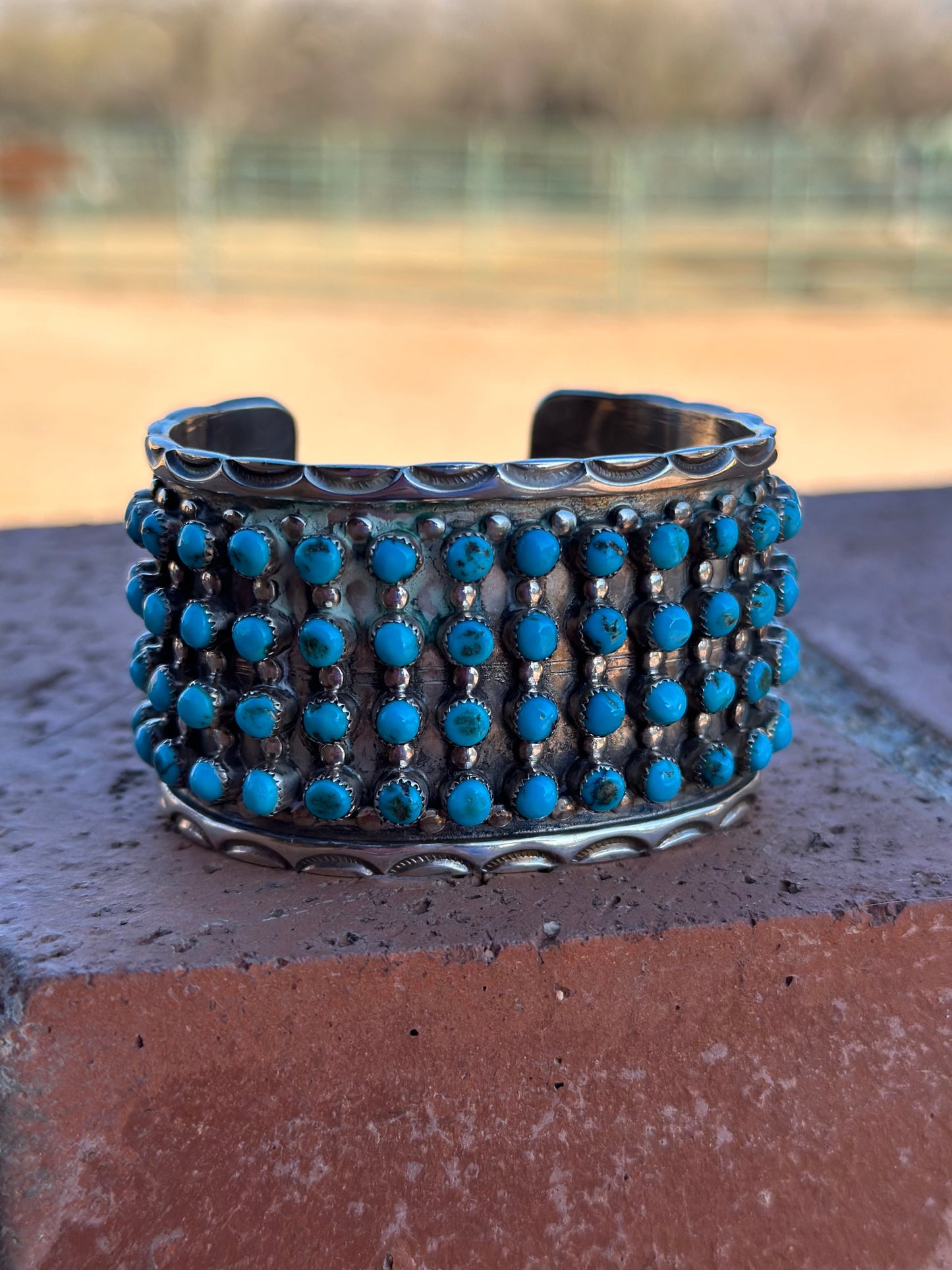 Estate Collection Old Pawn Navajo Sterling Silver & Turquoise Snake Eye Cuff Bracelet