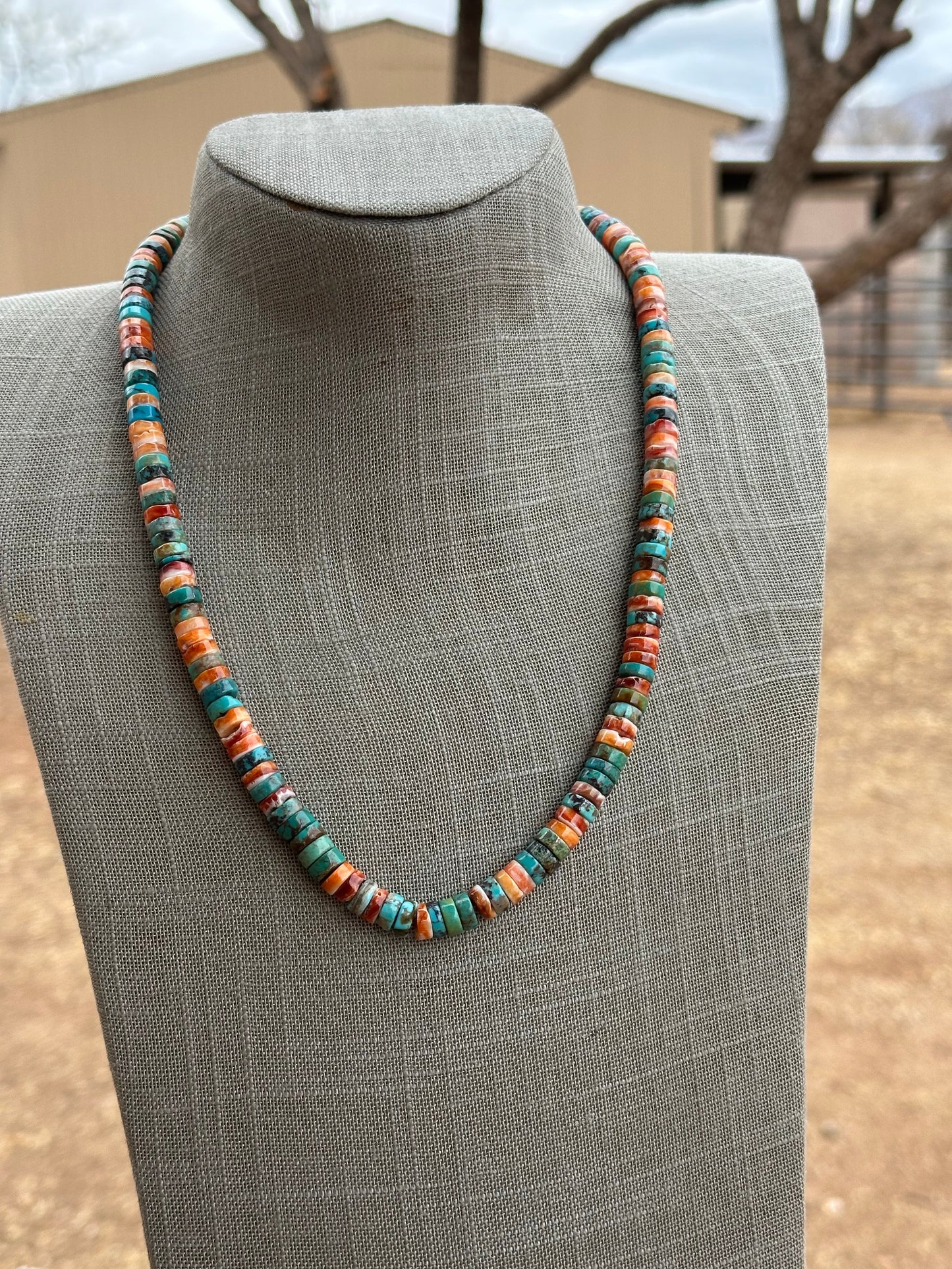 Navajo Kingman Turquoise & Spiny Sterling Silver 8mm Beaded Necklace