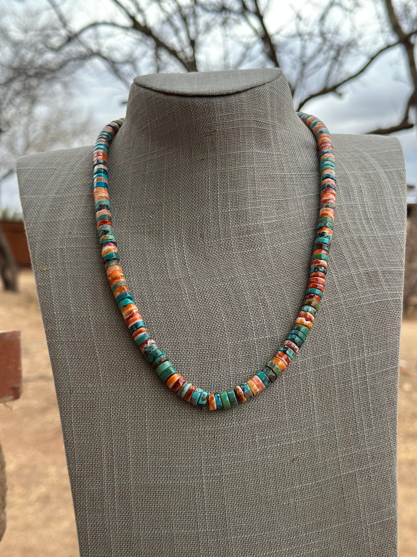 Navajo Kingman Turquoise & Spiny Sterling Silver 8mm Beaded Necklace
