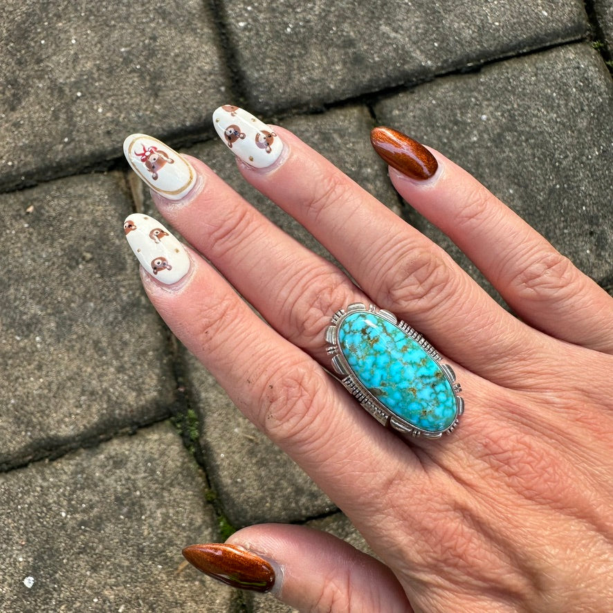 Navajo Sterling Silver and Turquoise Ring Signed by Larry Moses Yazzie