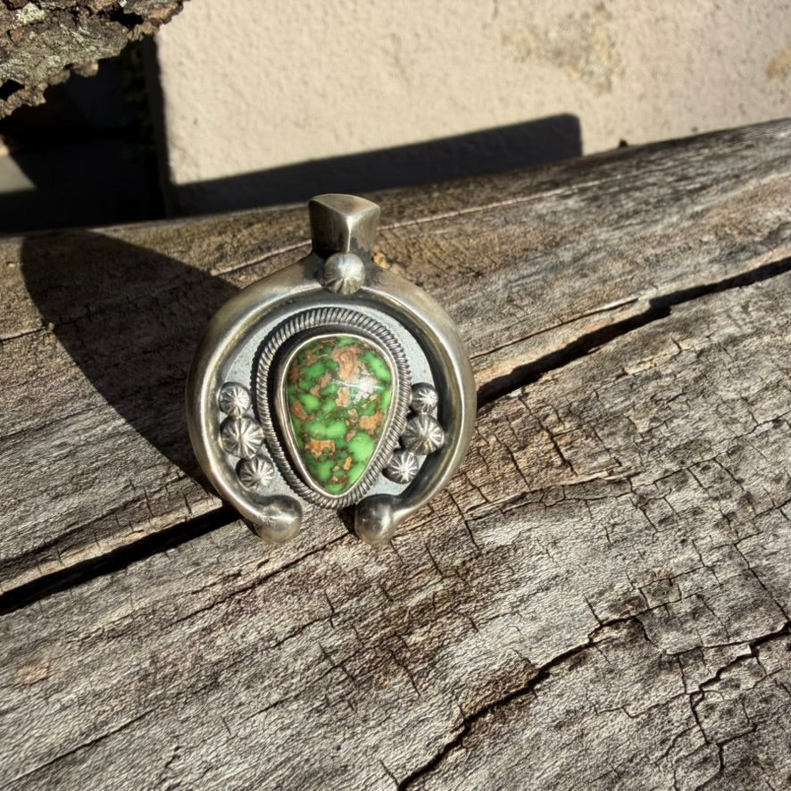 Navajo Sterling Silver Adjustable Royston Turquoise Naja Ring by Leon Martinez