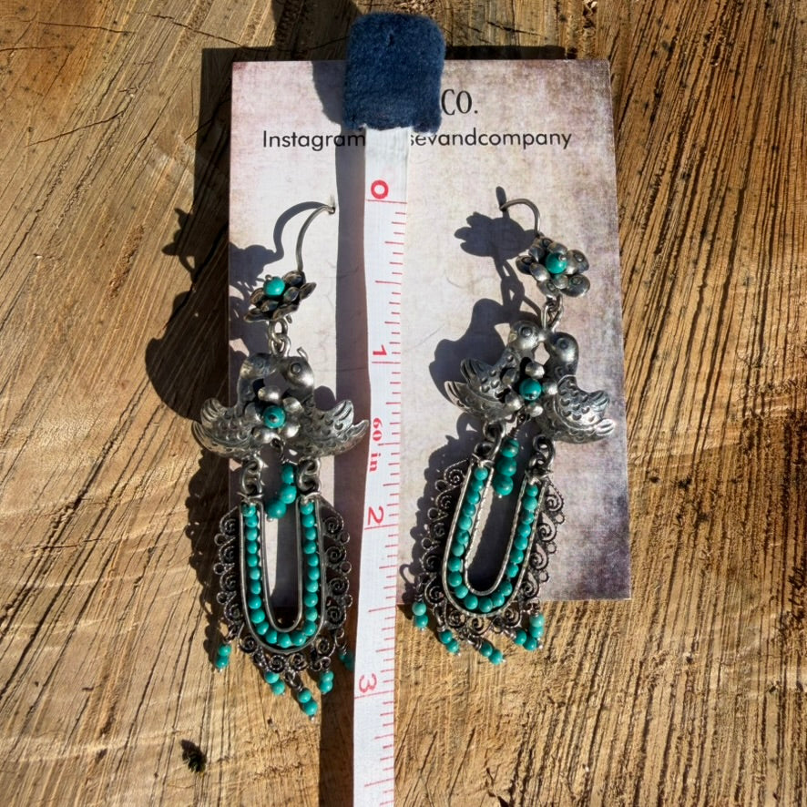 Medium Sterling Filigree Earrings with Turquoise by Federico Jimenez