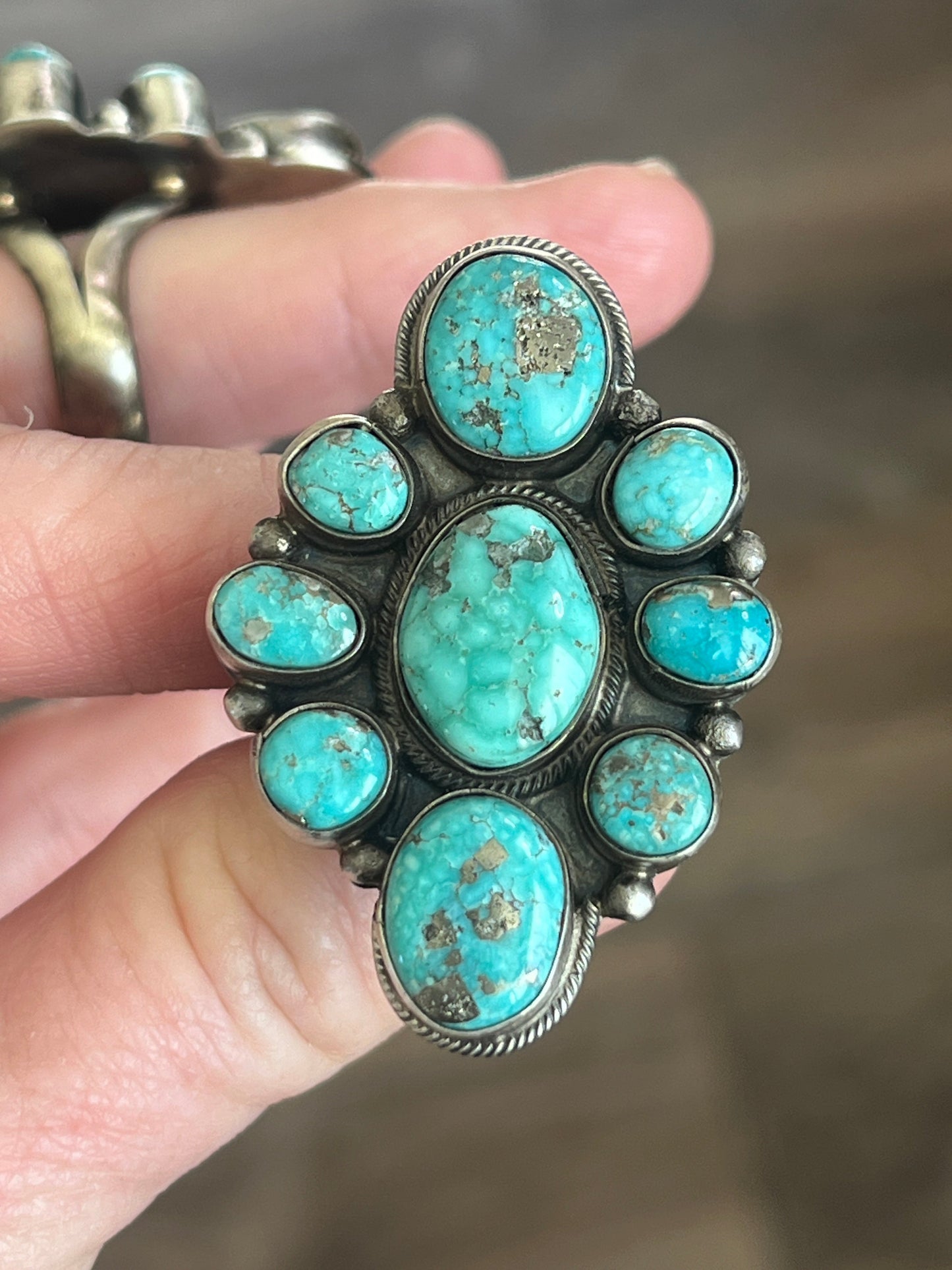 Navajo Sterling Silver and Natural Campitos Turquoise Cluster Rings by Sheila Becenti