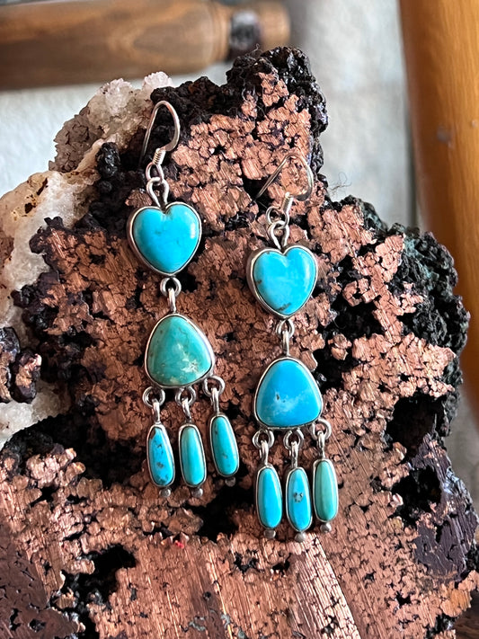 Vintage Sterling Silver and Turquoise Heart Earrings