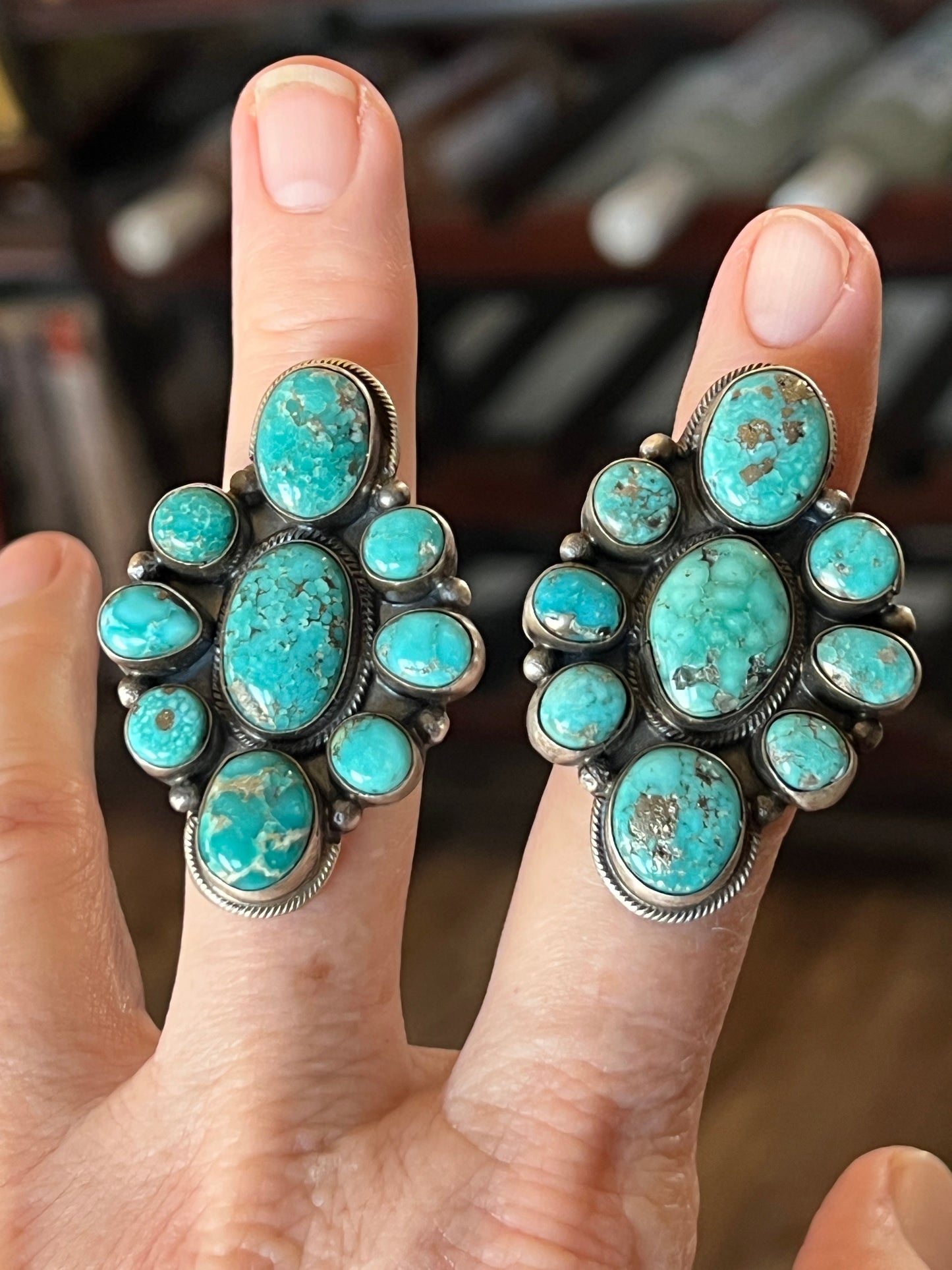 Navajo Sterling Silver and Natural Campitos Turquoise Cluster Rings by Sheila Becenti