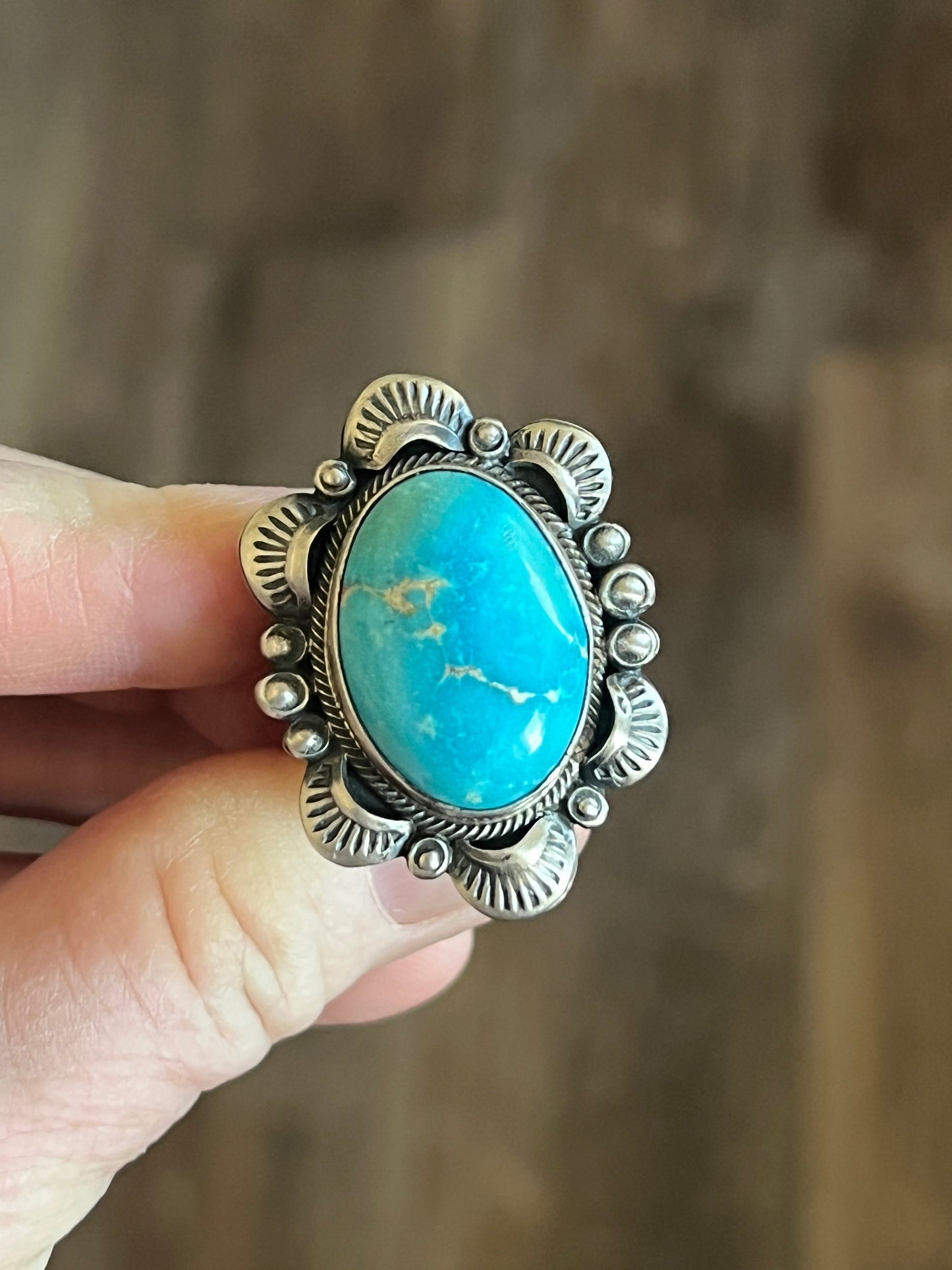 Navajo Sterling Silver and Sonoran Mountain Turquoise Single Stone Ring by Gilbert Tom, Size 9