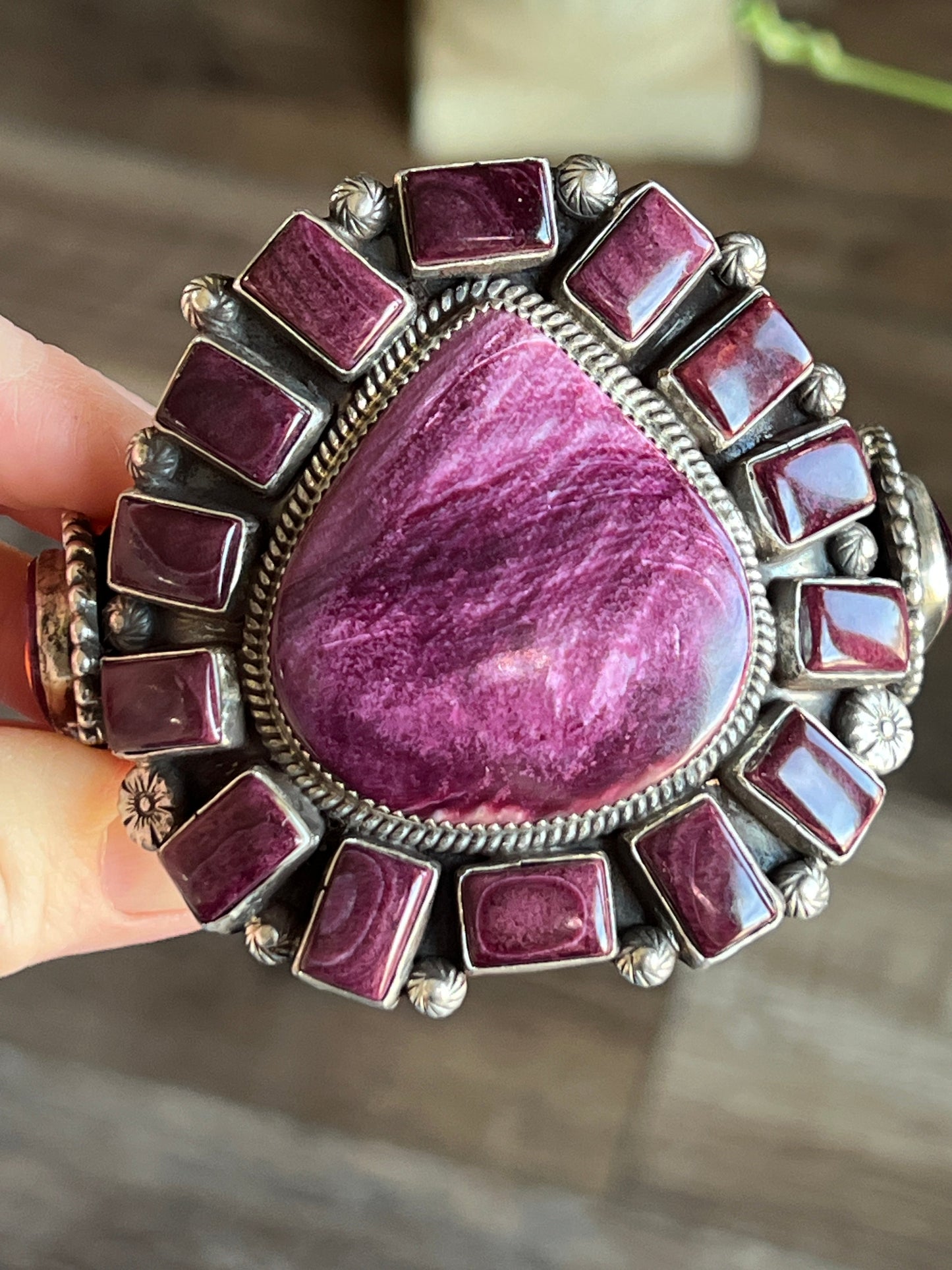Navajo Sterling Silver and Purple Spiny Oyster Shell Cuff Bracelet by Tyler Brown