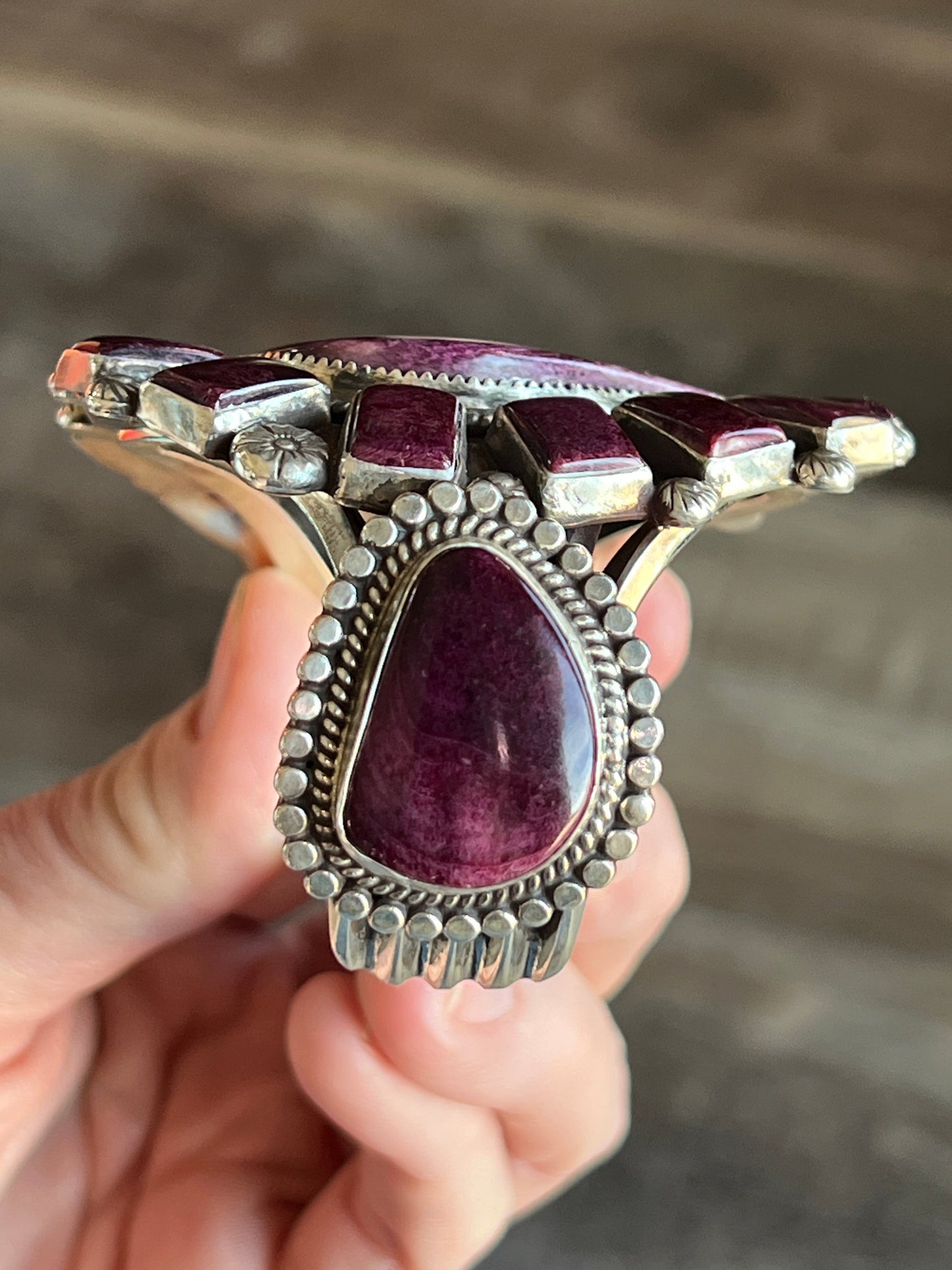 Navajo Sterling Silver and Purple Spiny Oyster Shell Cuff Bracelet by Tyler Brown