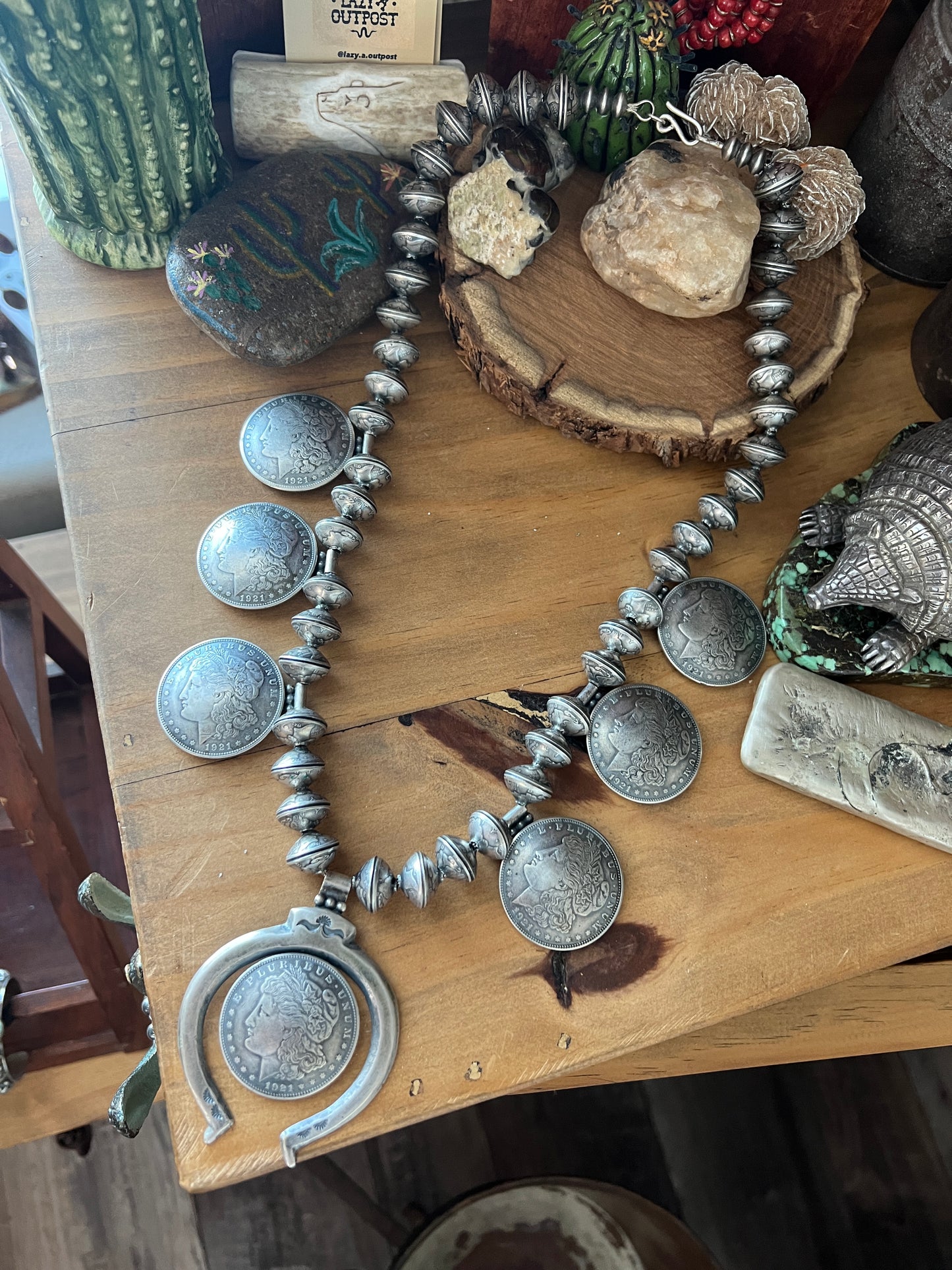 Buffalo Dancer Morgan Dollar Squash Blossom Style Necklace