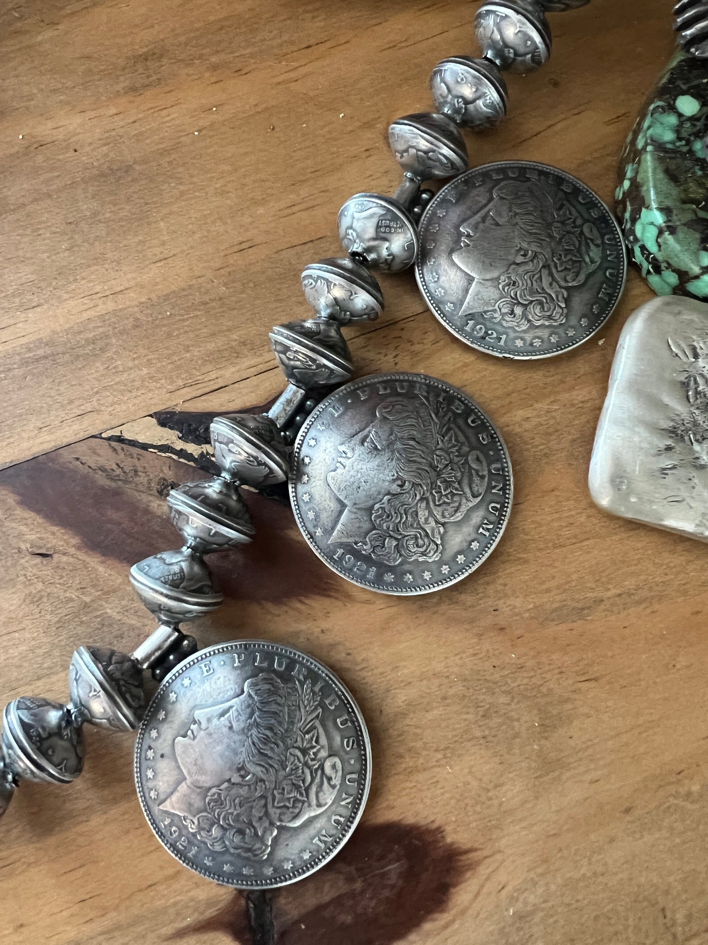 Buffalo Dancer Morgan Dollar Squash Blossom Style Necklace