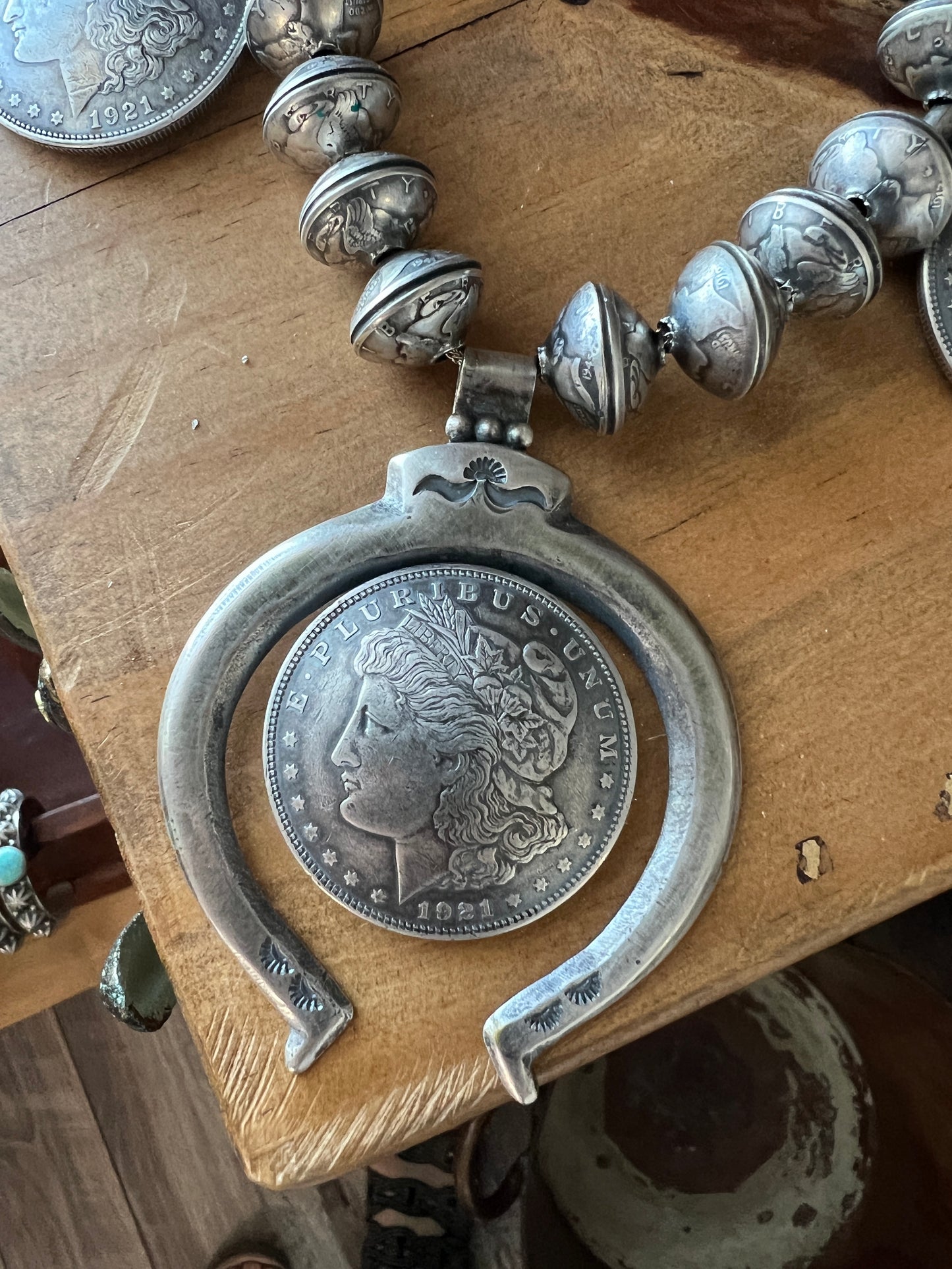 Buffalo Dancer Morgan Dollar Squash Blossom Style Necklace
