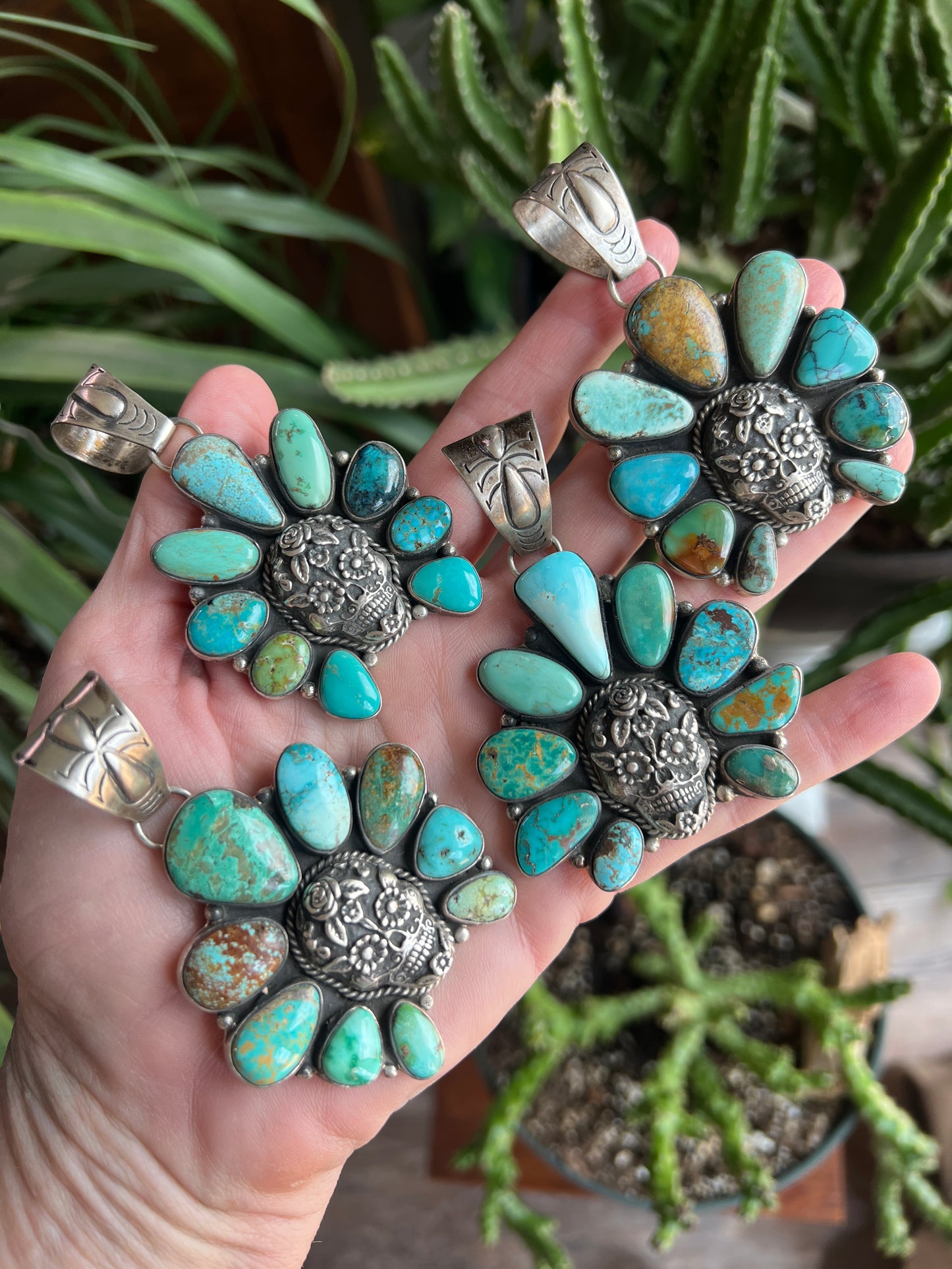 Patrick Yazzie Mixed Mine Turquoise Sugar Skull Pendants