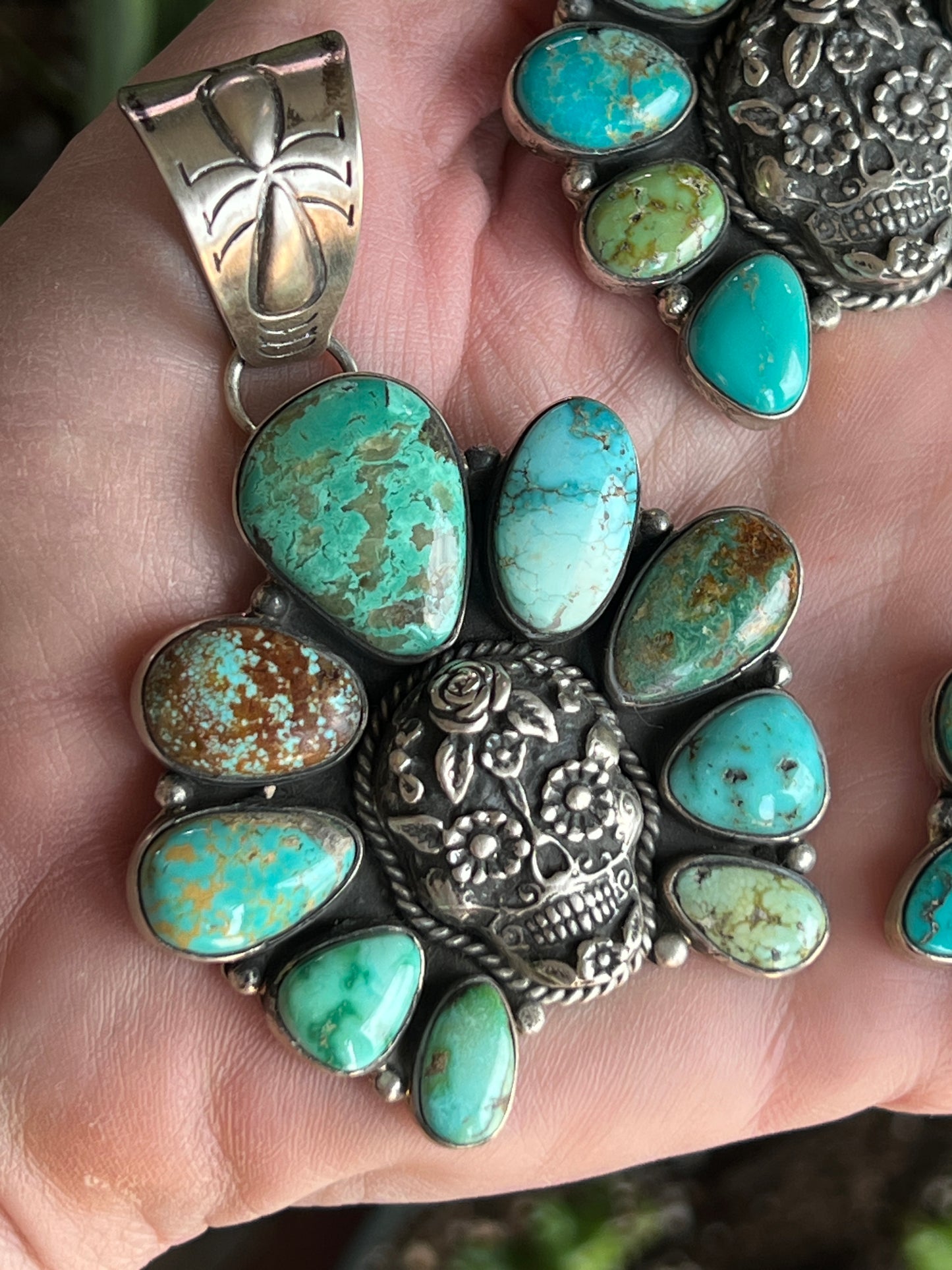 Patrick Yazzie Mixed Mine Turquoise Sugar Skull Pendants
