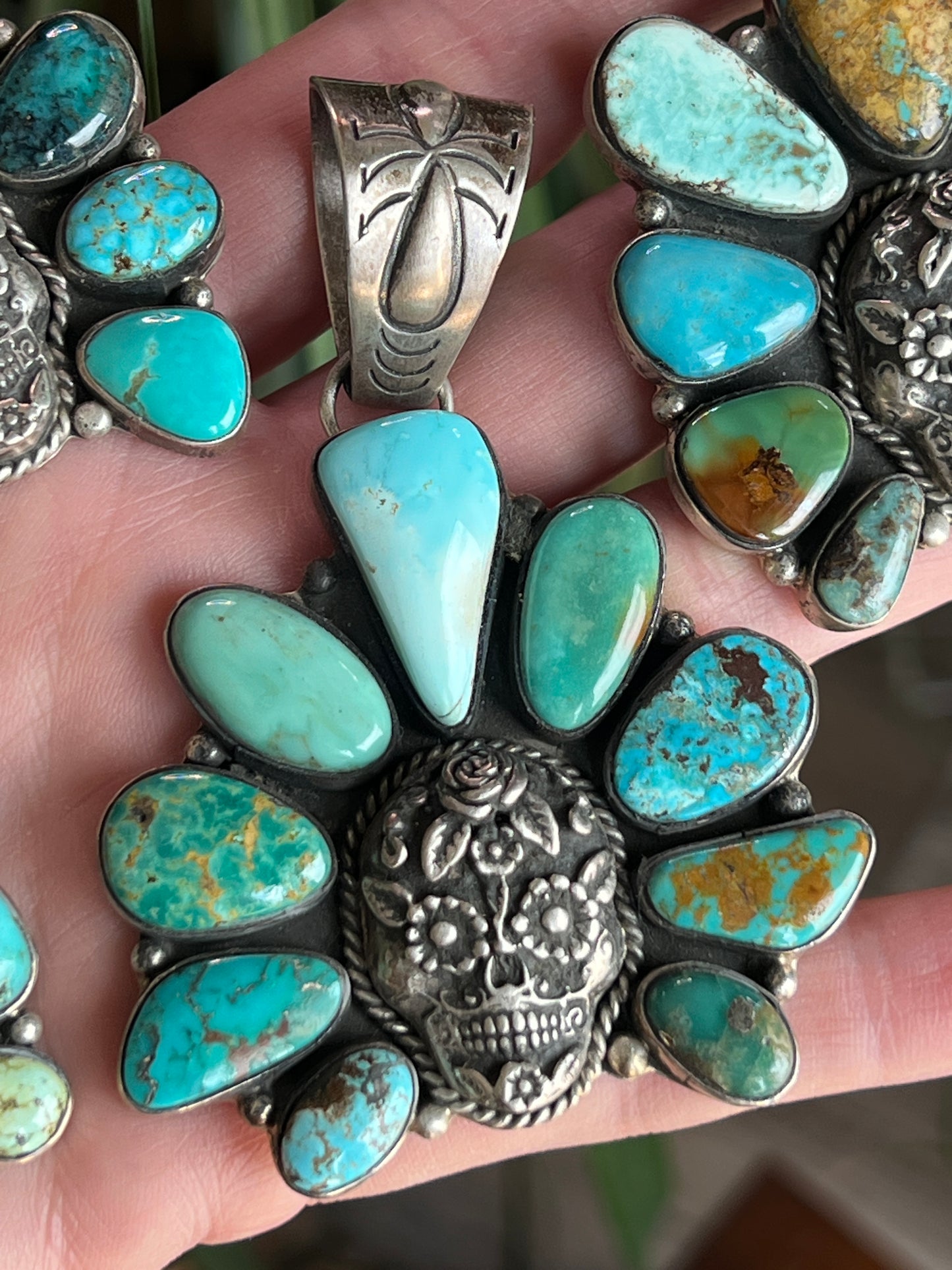 Patrick Yazzie Mixed Mine Turquoise Sugar Skull Pendants