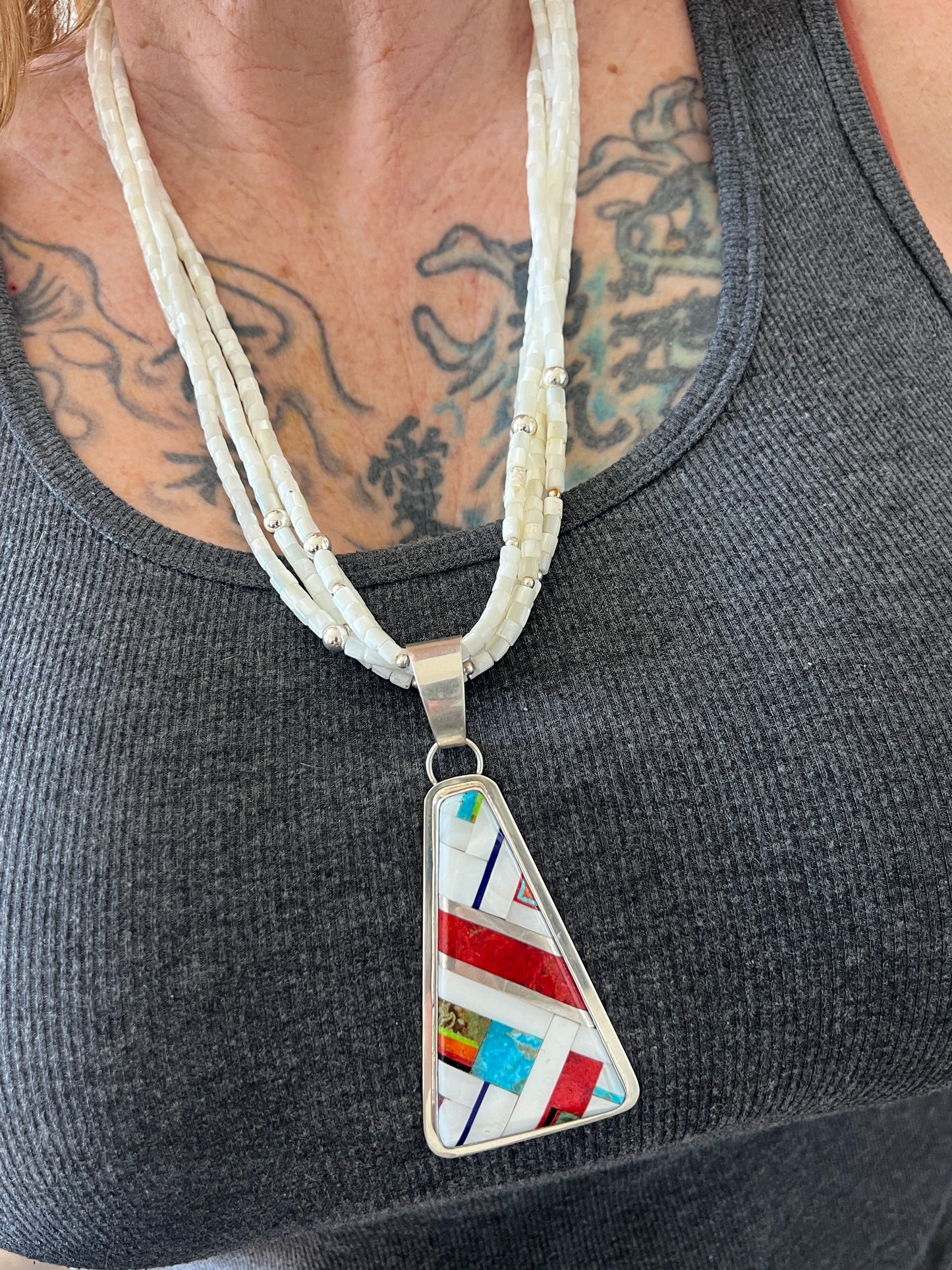 Daniel Coriz Mother Of Pearl Beaded Inlay Necklace