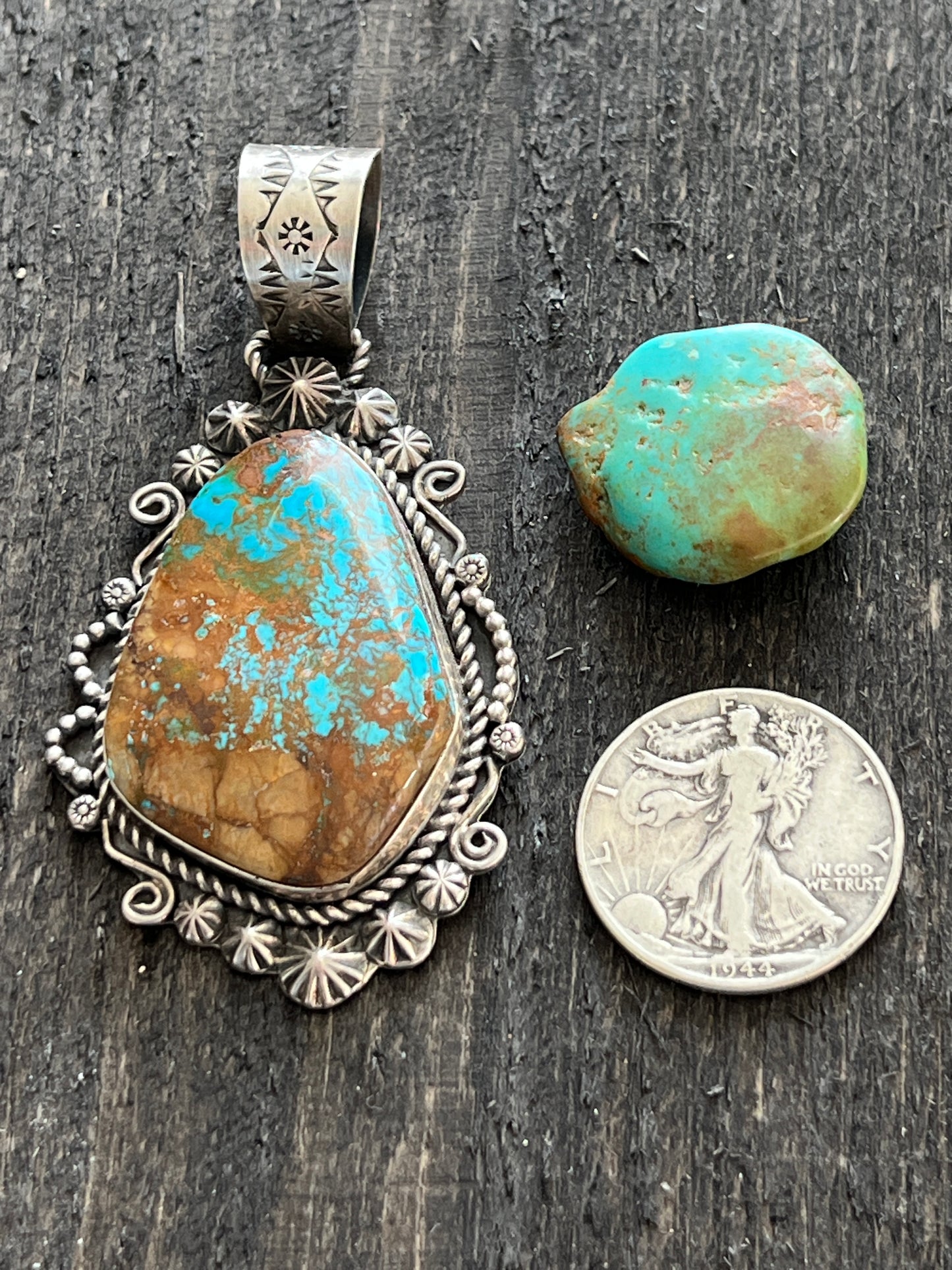Sterling Silver and Pilot Mountain Turquoise Pendant by Apache Artist, Rosella Paxson