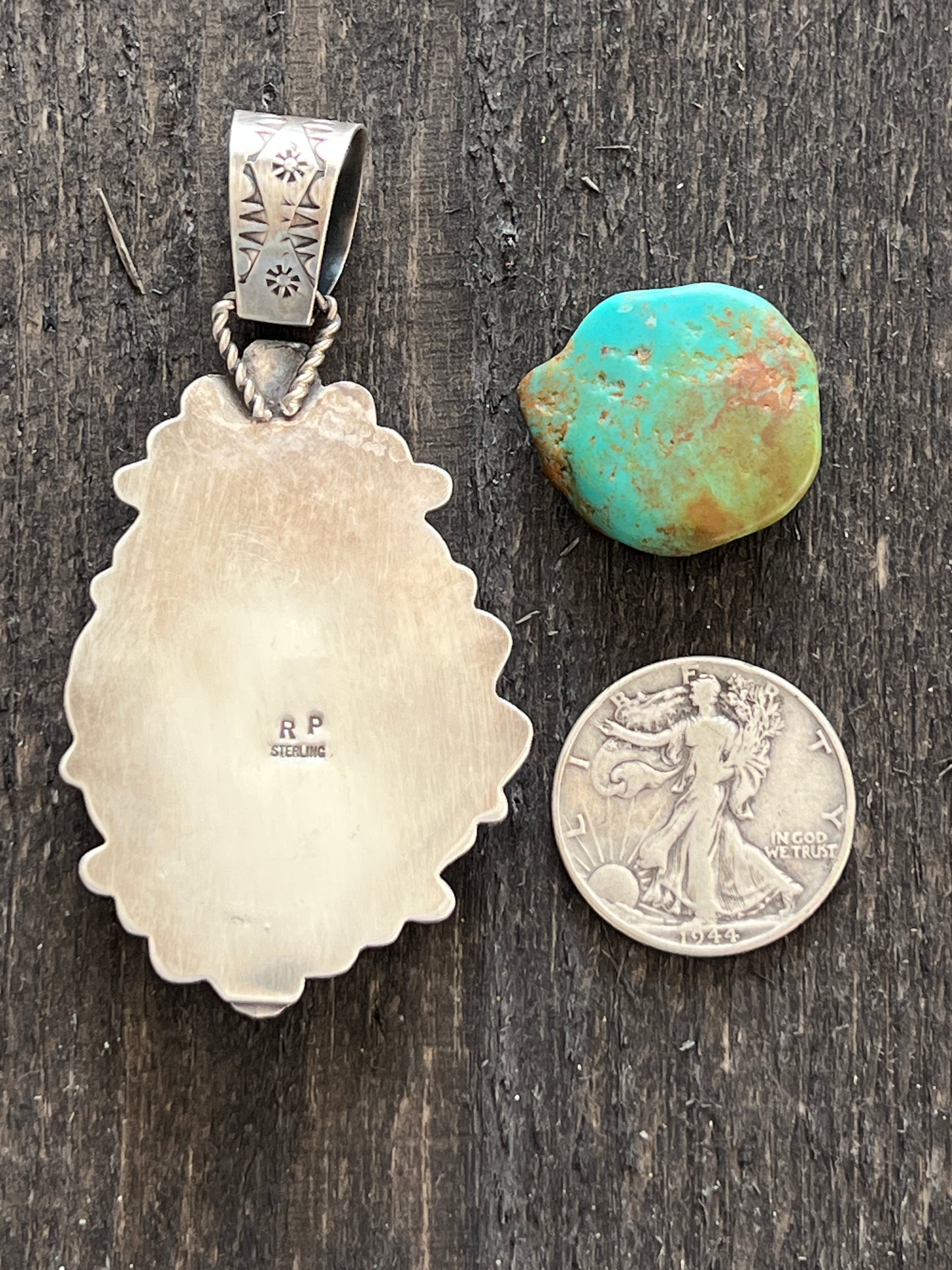 Sterling Silver and Pilot Mountain Turquoise Pendant by Apache Artist, Rosella Paxson
