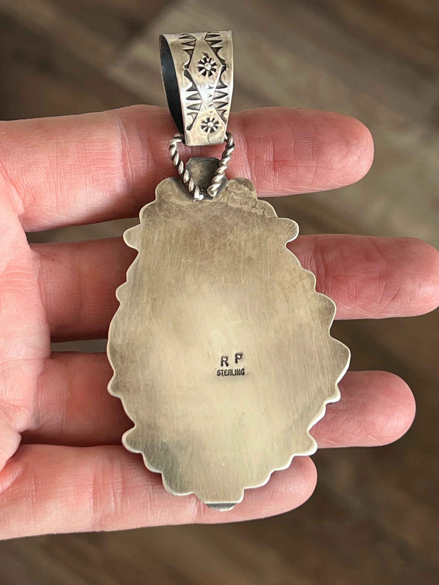 Sterling Silver and Pilot Mountain Turquoise Pendant by Apache Artist, Rosella Paxson