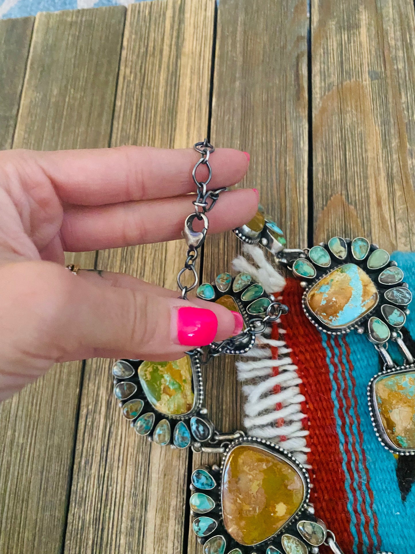 Stunning Navajo Sterling Silver & Royston Turquoise Necklace Set by Blaine Yellowhorse