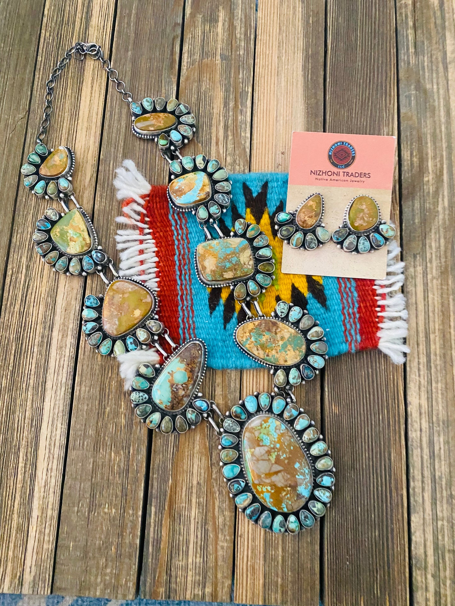 Stunning Navajo Sterling Silver & Royston Turquoise Necklace Set by Blaine Yellowhorse