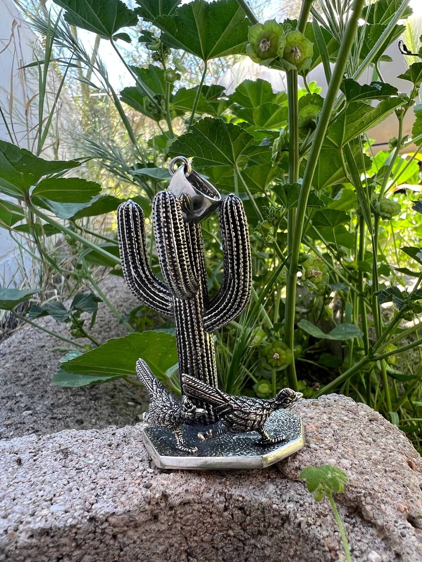 Balinese Sterling Saguaro and Roadrunner Pendant