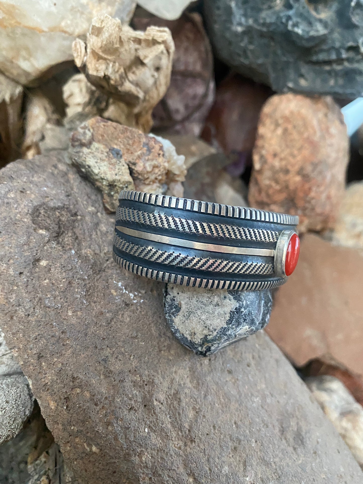 Harrison Jim Sterling Cuff Bracelet with Coral