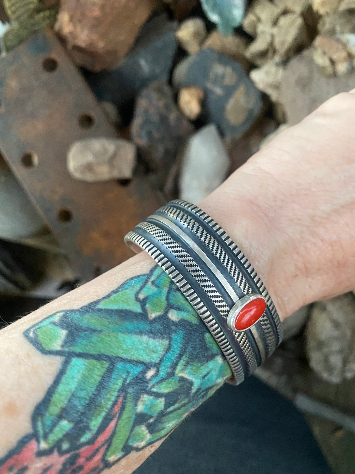 Harrison Jim Sterling Cuff Bracelet with Coral