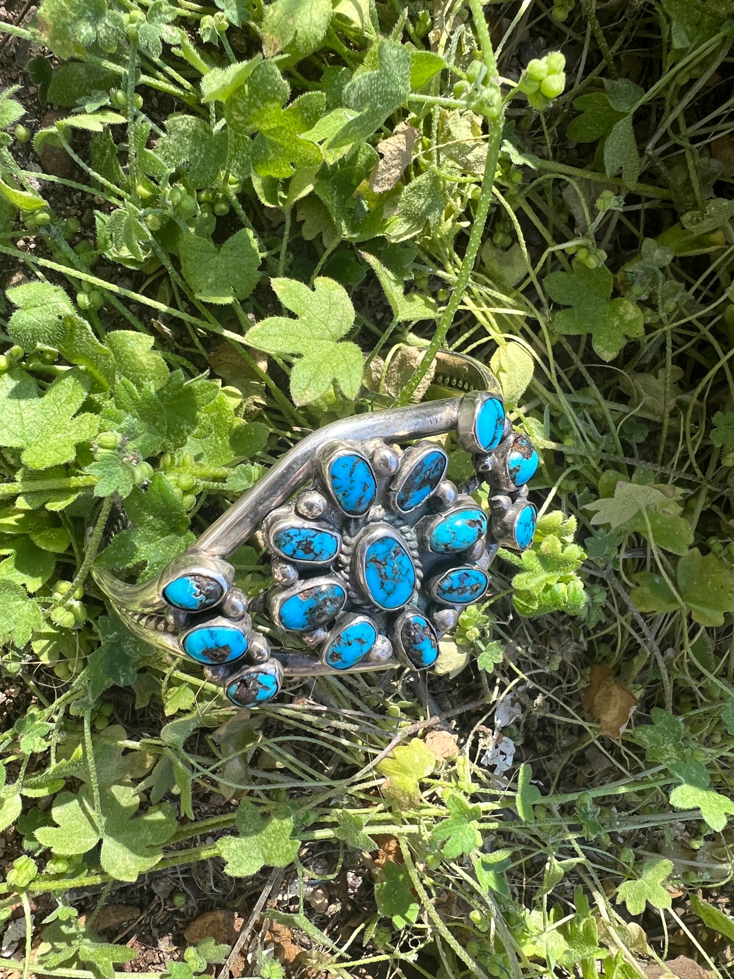 Vintage Sterling Turquoise Cluster Cuff