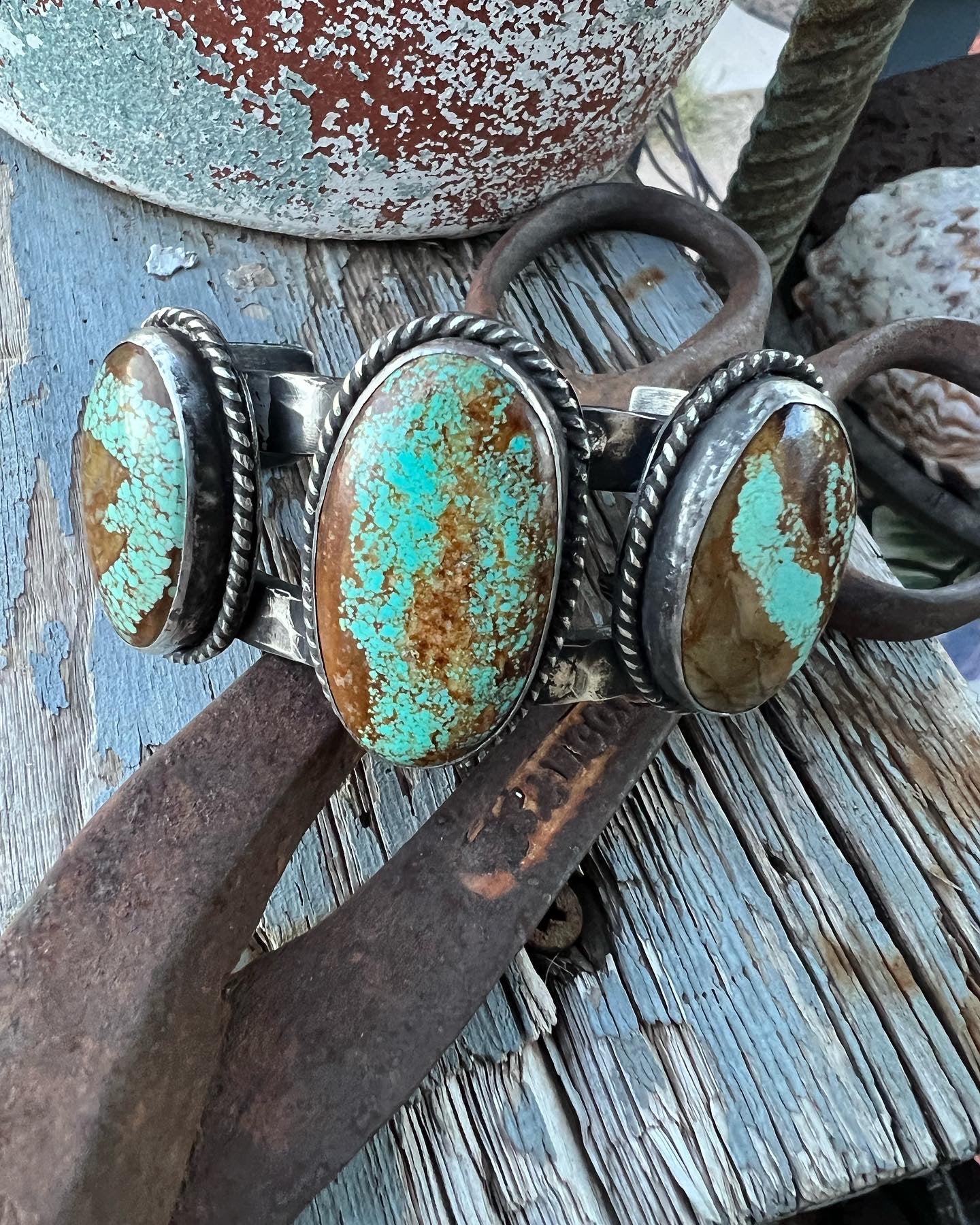 Rustic Forged Number 8 Turquoise Cuff