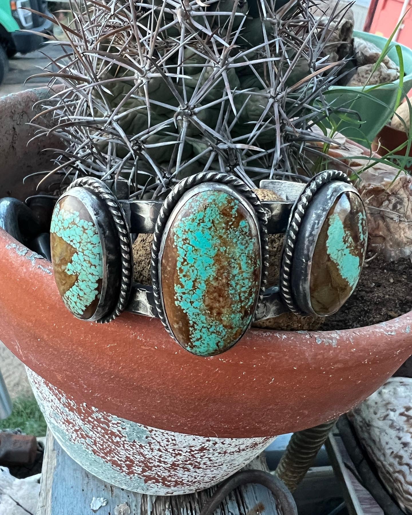 Rustic Forged Number 8 Turquoise Cuff