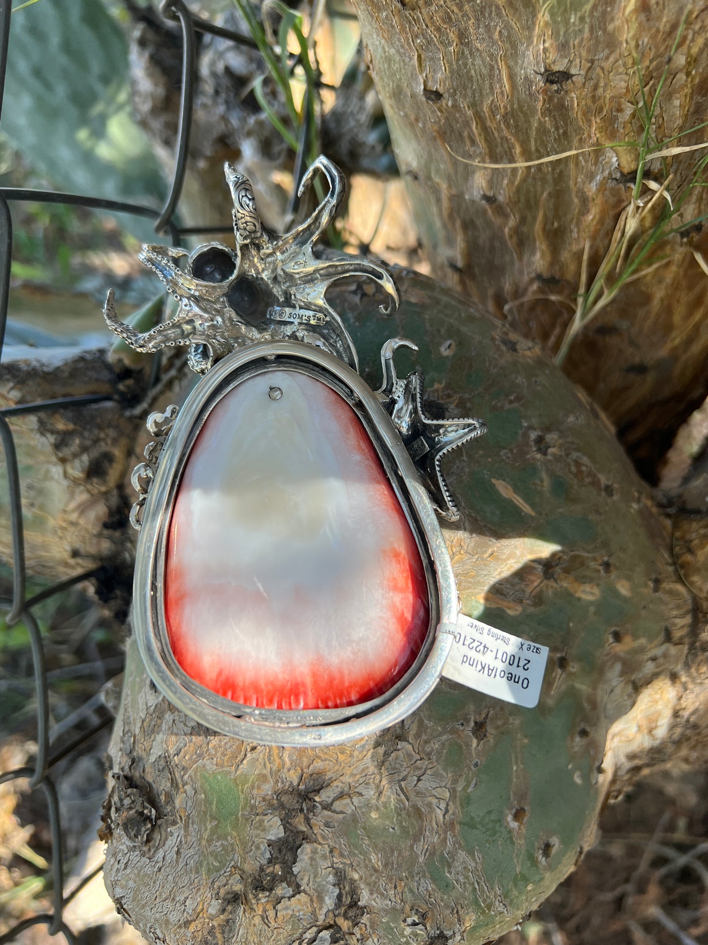 Balinese Sterling and Spiny Oyster Octopus Pendant
