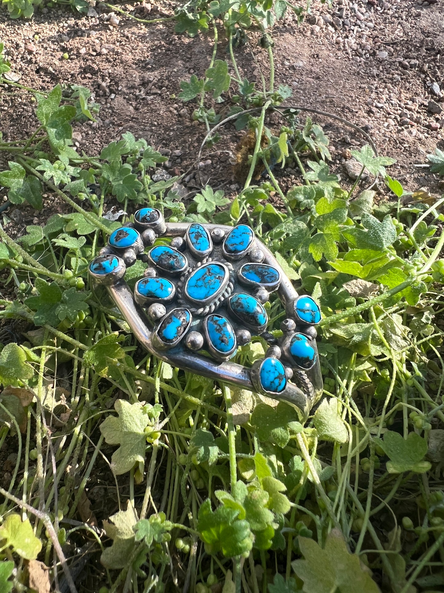 Vintage Sterling Turquoise Cluster Cuff