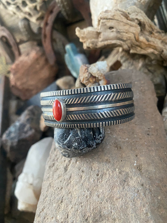 Harrison Jim Sterling Cuff Bracelet with Coral