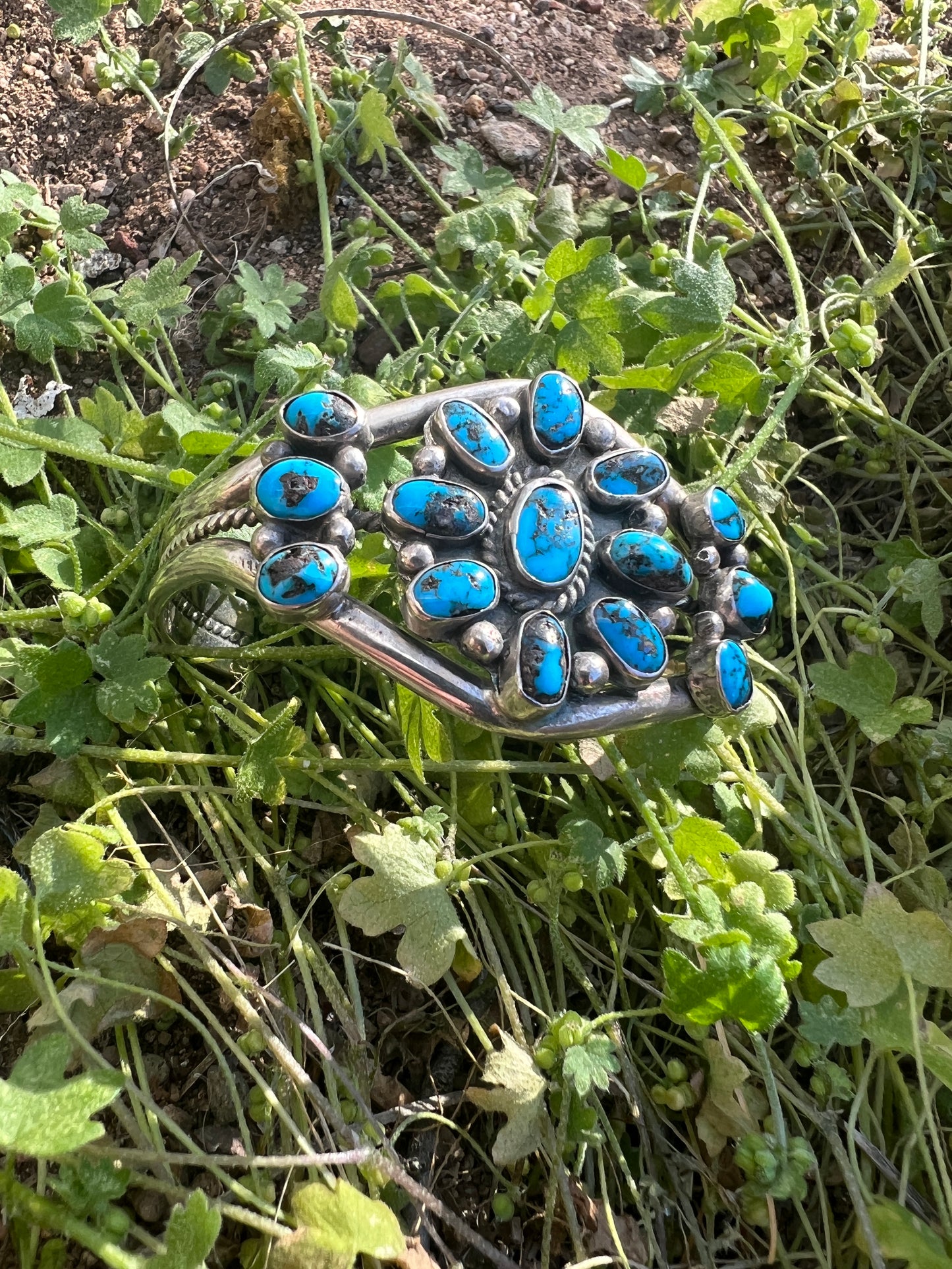 Vintage Sterling Turquoise Cluster Cuff