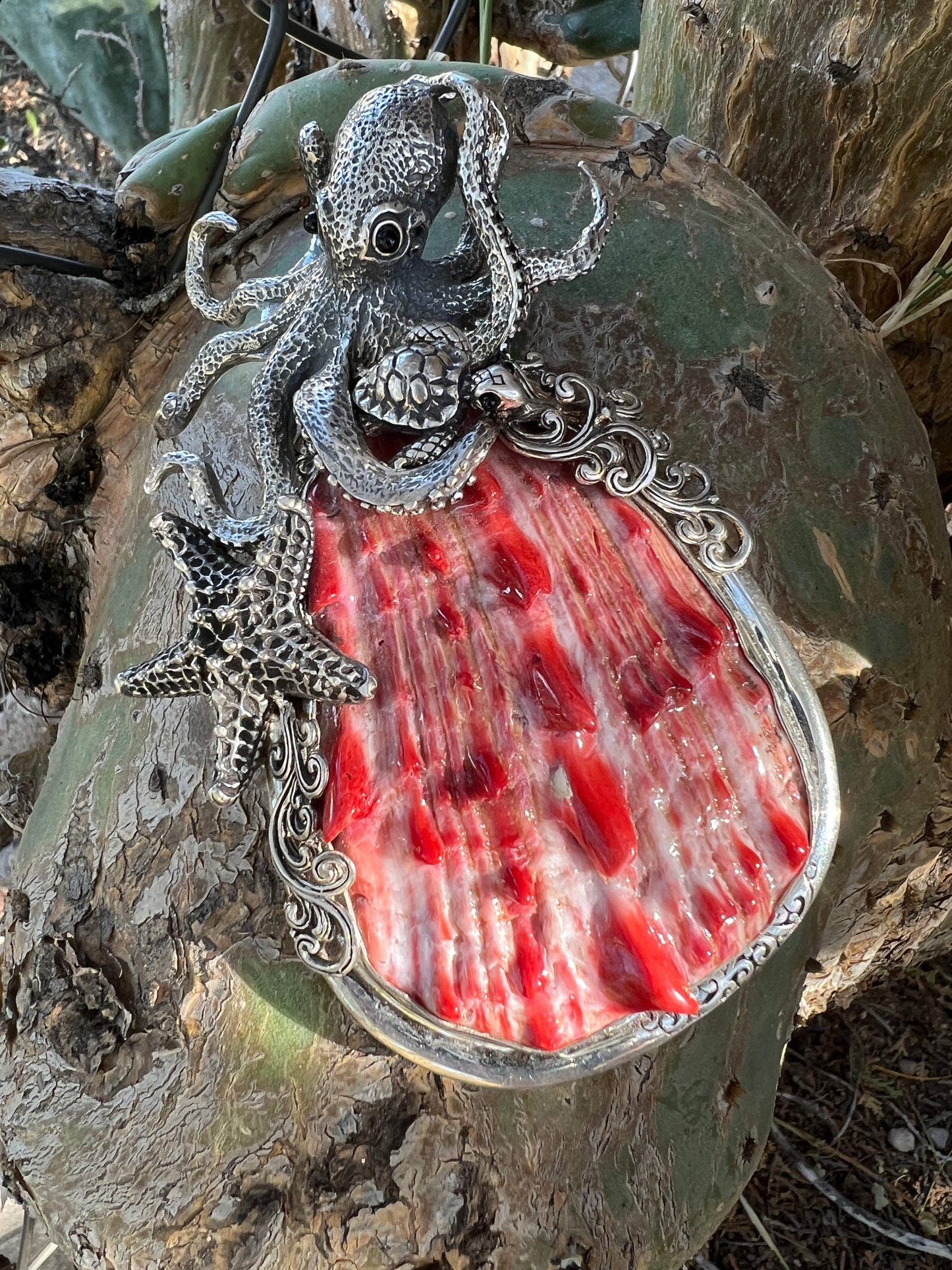 Balinese Sterling and Spiny Oyster Octopus Pendant