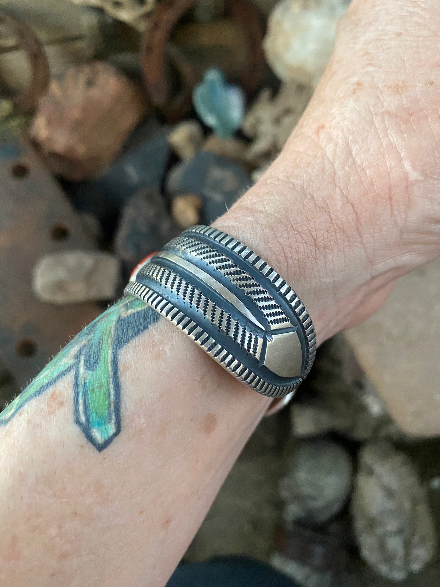 Harrison Jim Sterling Cuff Bracelet with Coral