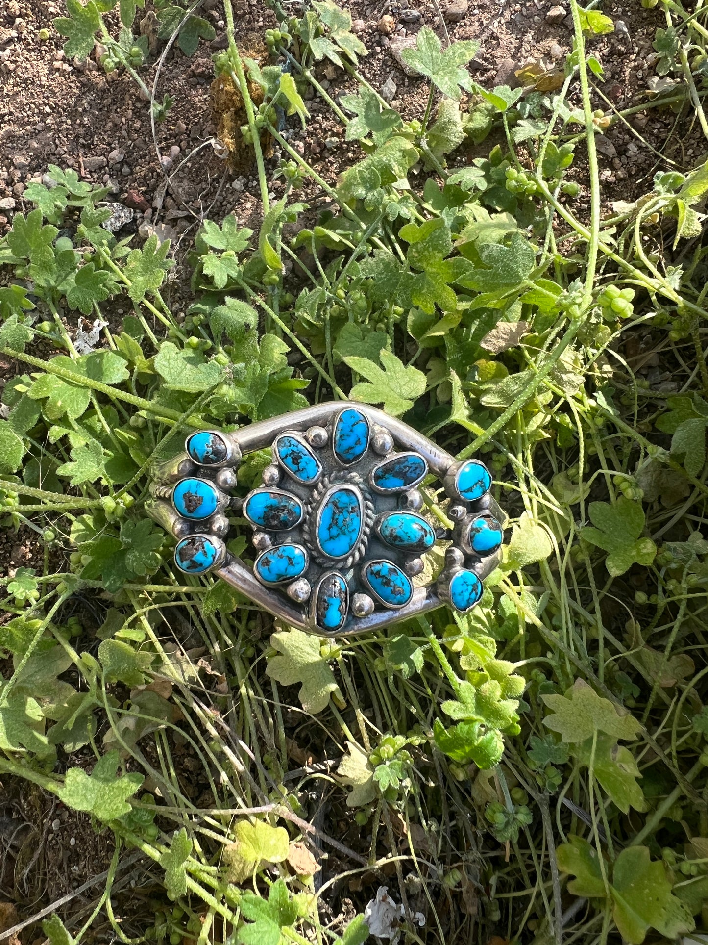 Vintage Sterling Turquoise Cluster Cuff