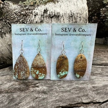 Artisan Made Sterling Silver and Australian Spotty Turquoise Teardrop Slab Earrings