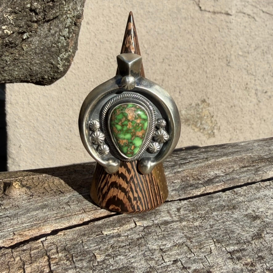 Navajo Sterling Silver Adjustable Royston Turquoise Naja Ring by Leon Martinez