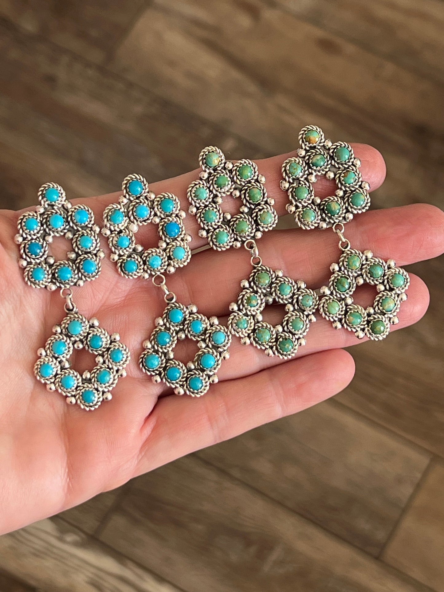 Zuni Sterling Silver and Snake Eye Turquoise Cluster Earrings by Dillon Cheama