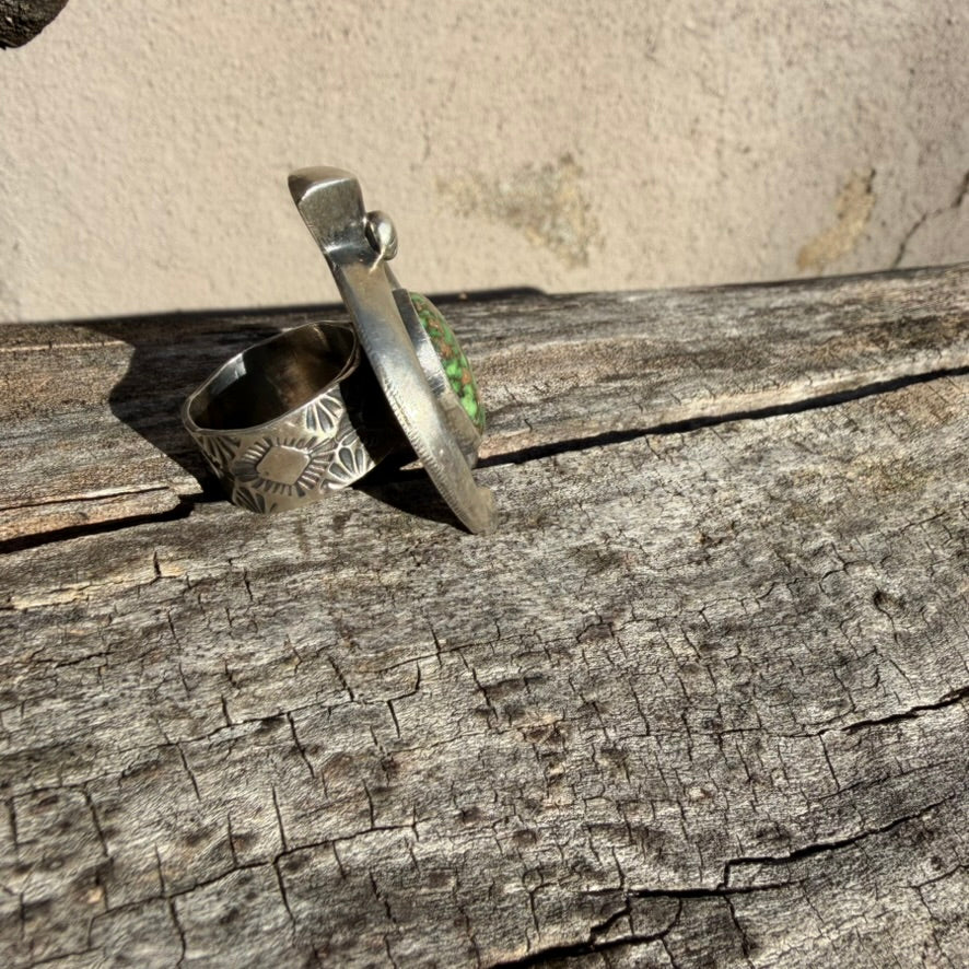 Navajo Sterling Silver Adjustable Royston Turquoise Naja Ring by Leon Martinez