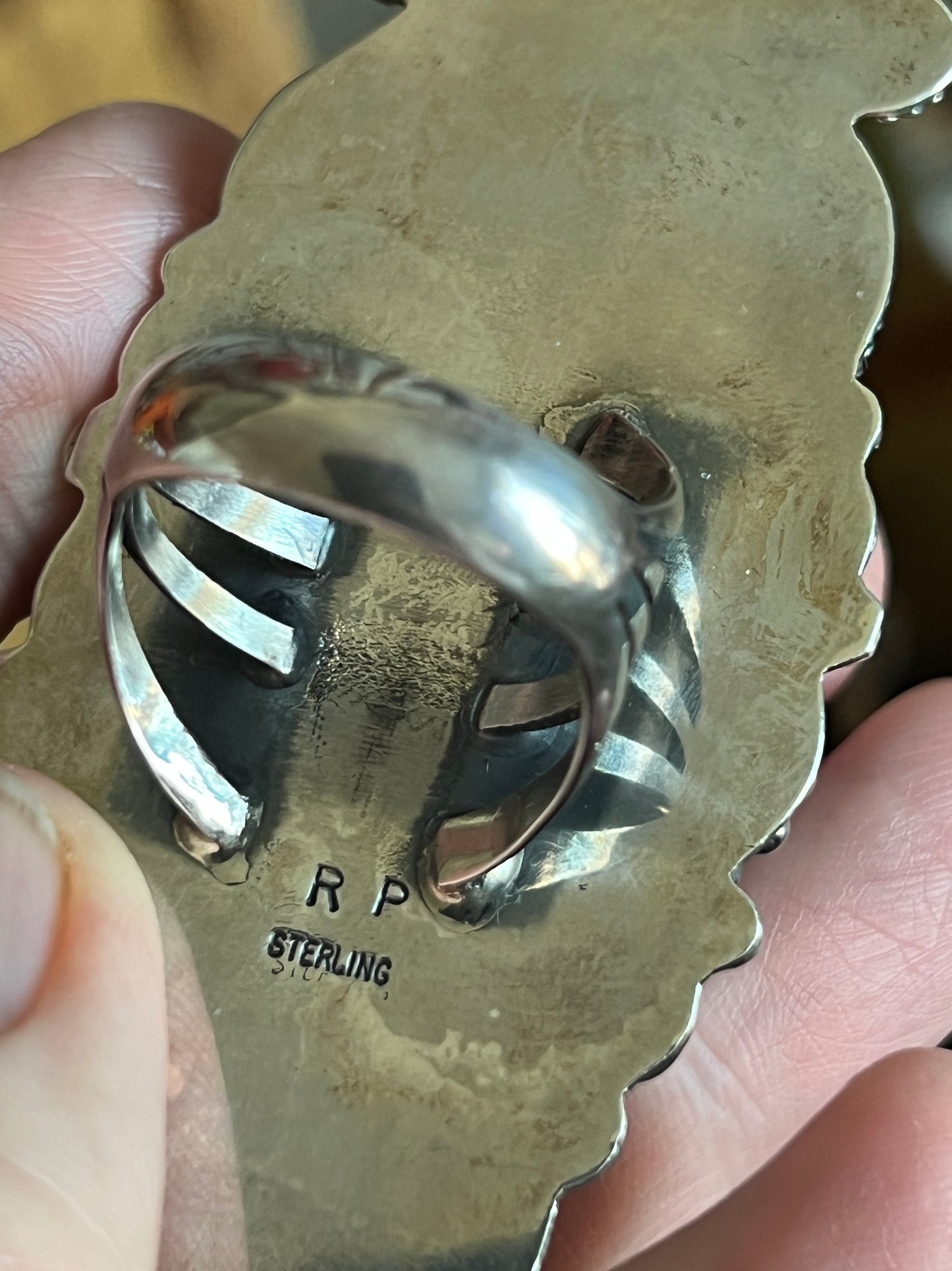 Rosella Paxson Triple Stone Sterling Ring with Wild Horse Magnesite Hearts and Oval Onyx, Sz 9-1/4