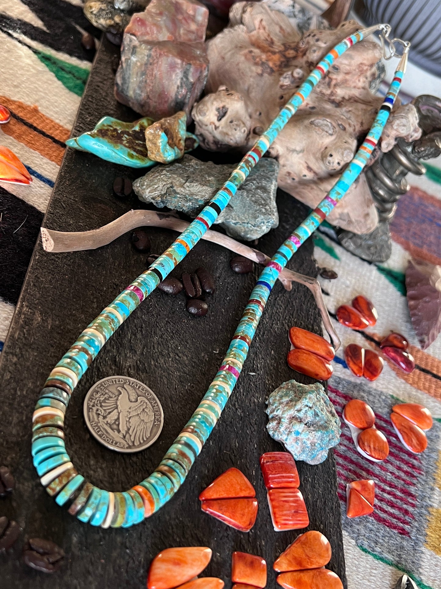 Ronald Chavez Handcrafted Multistone Graduated Heishi Bead Necklace, 24.5 inches